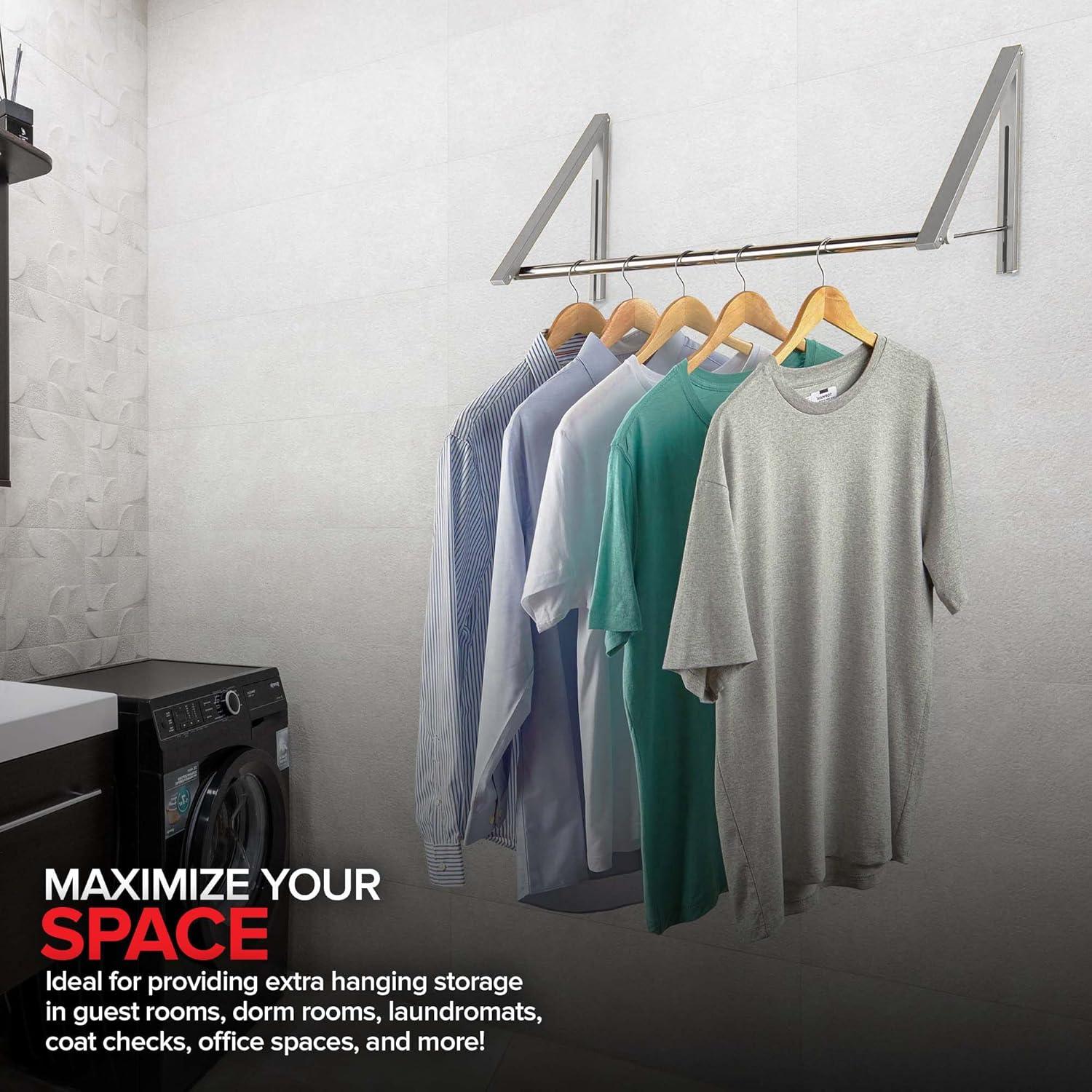 imageDouble Foldable Clothing Rack w Extension Rod WallMounted Retractable Clothes Hanger for Laundry Dryer Room Hanging Drying Rod Small Collapsible Folding Garment Racks Dorm Accessories GrayChrome