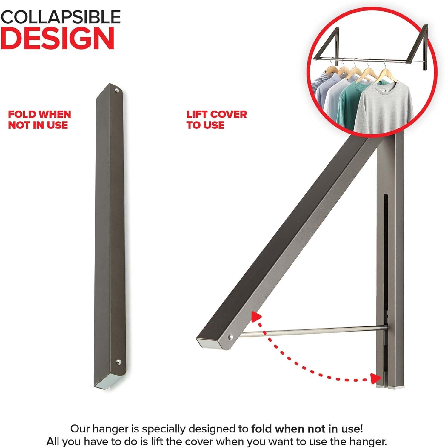imageDouble Foldable Clothing Rack w Extension Rod WallMounted Retractable Clothes Hanger for Laundry Dryer Room Hanging Drying Rod Small Collapsible Folding Garment Racks Dorm Accessories GrayGray