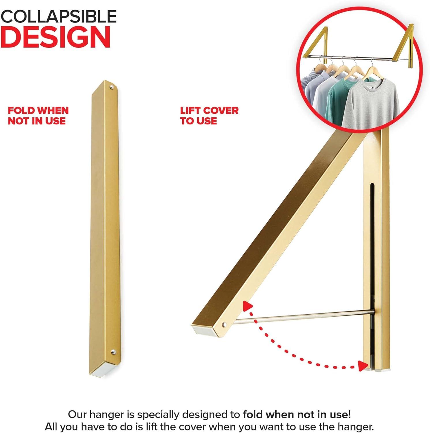 imageDouble Foldable Clothing Rack w Extension Rod WallMounted Retractable Clothes Hanger for Laundry Dryer Room Hanging Drying Rod Small Collapsible Folding Garment Racks Dorm Accessories GrayGold