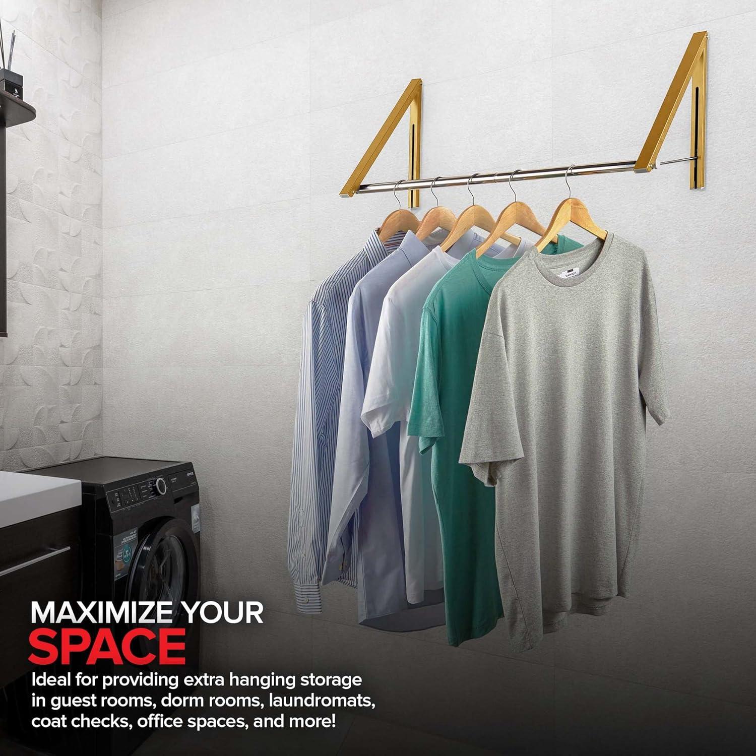 imageDouble Foldable Clothing Rack w Extension Rod WallMounted Retractable Clothes Hanger for Laundry Dryer Room Hanging Drying Rod Small Collapsible Folding Garment Racks Dorm Accessories GrayGold