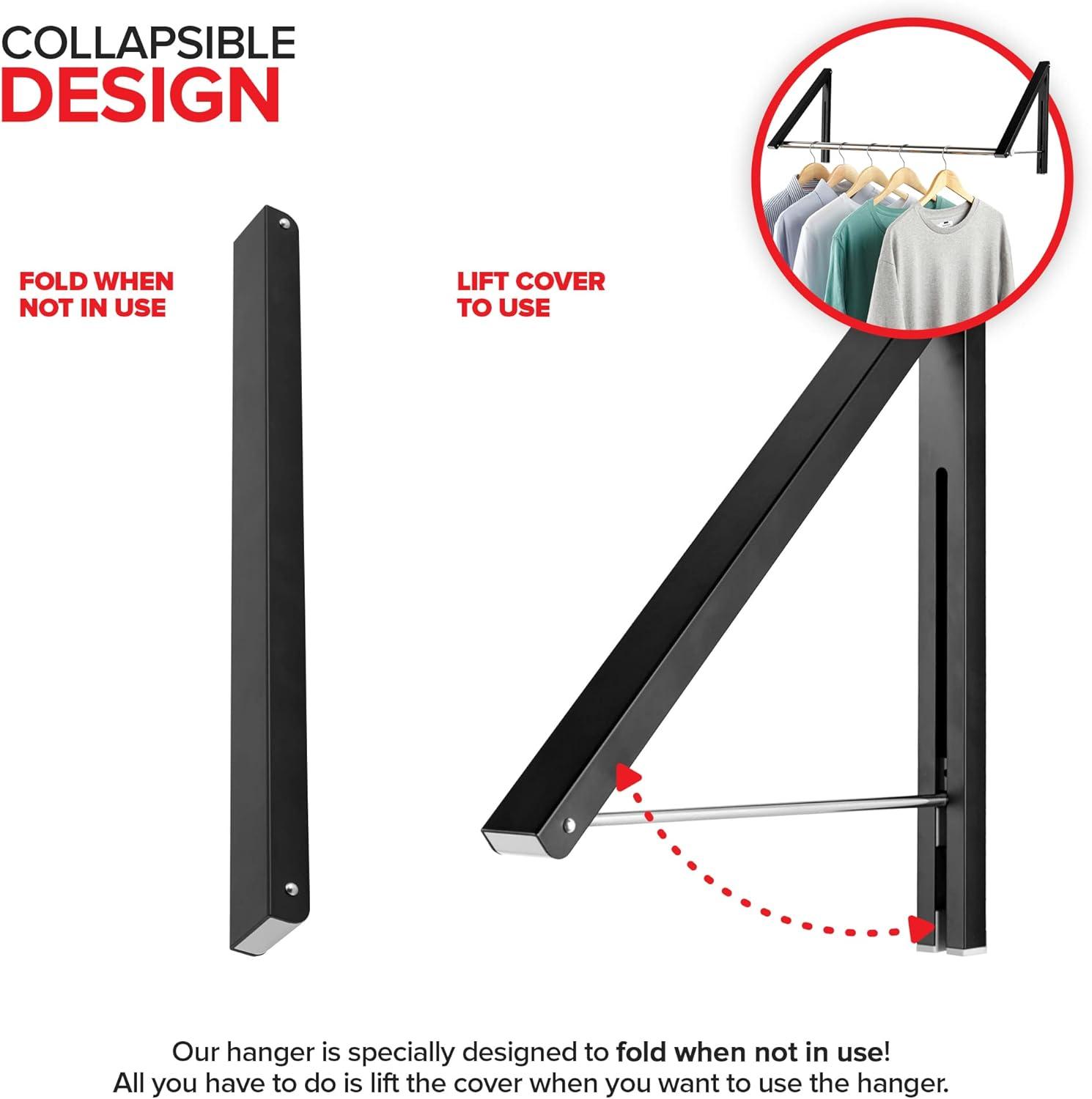 imageDouble Foldable Clothing Rack w Extension Rod WallMounted Retractable Clothes Hanger for Laundry Dryer Room Hanging Drying Rod Small Collapsible Folding Garment Racks Dorm Accessories GrayBlack