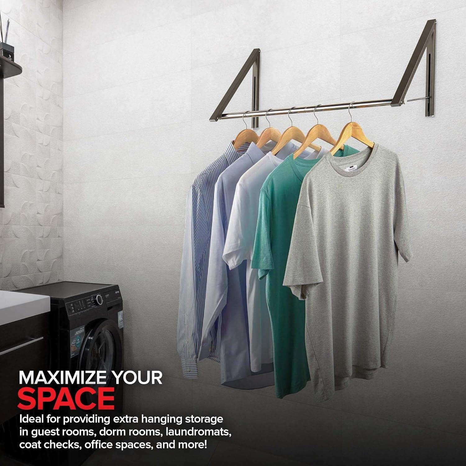 imageDouble Foldable Clothing Rack w Extension Rod WallMounted Retractable Clothes Hanger for Laundry Dryer Room Hanging Drying Rod Small Collapsible Folding Garment Racks Dorm Accessories GrayGray