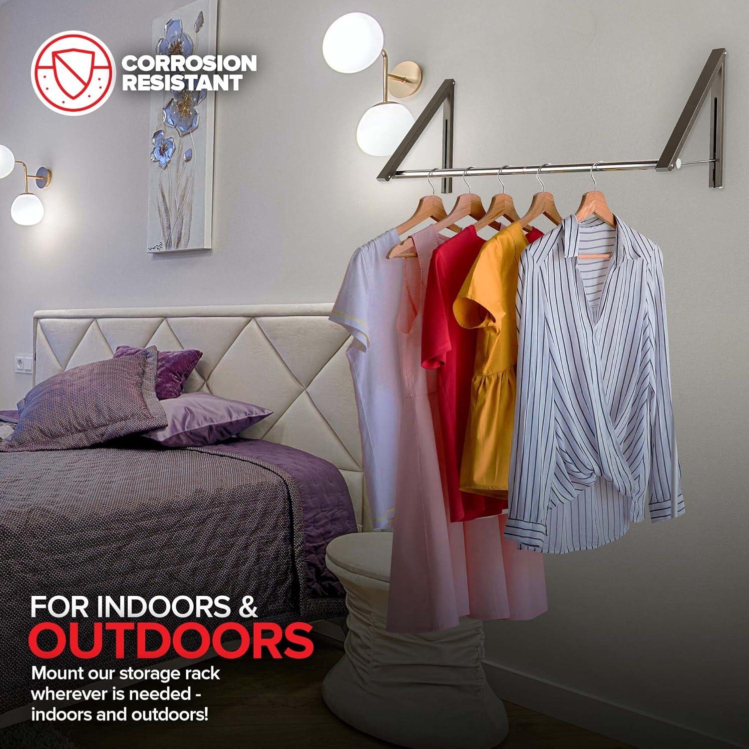 imageDouble Foldable Clothing Rack w Extension Rod WallMounted Retractable Clothes Hanger for Laundry Dryer Room Hanging Drying Rod Small Collapsible Folding Garment Racks Dorm Accessories GrayGray