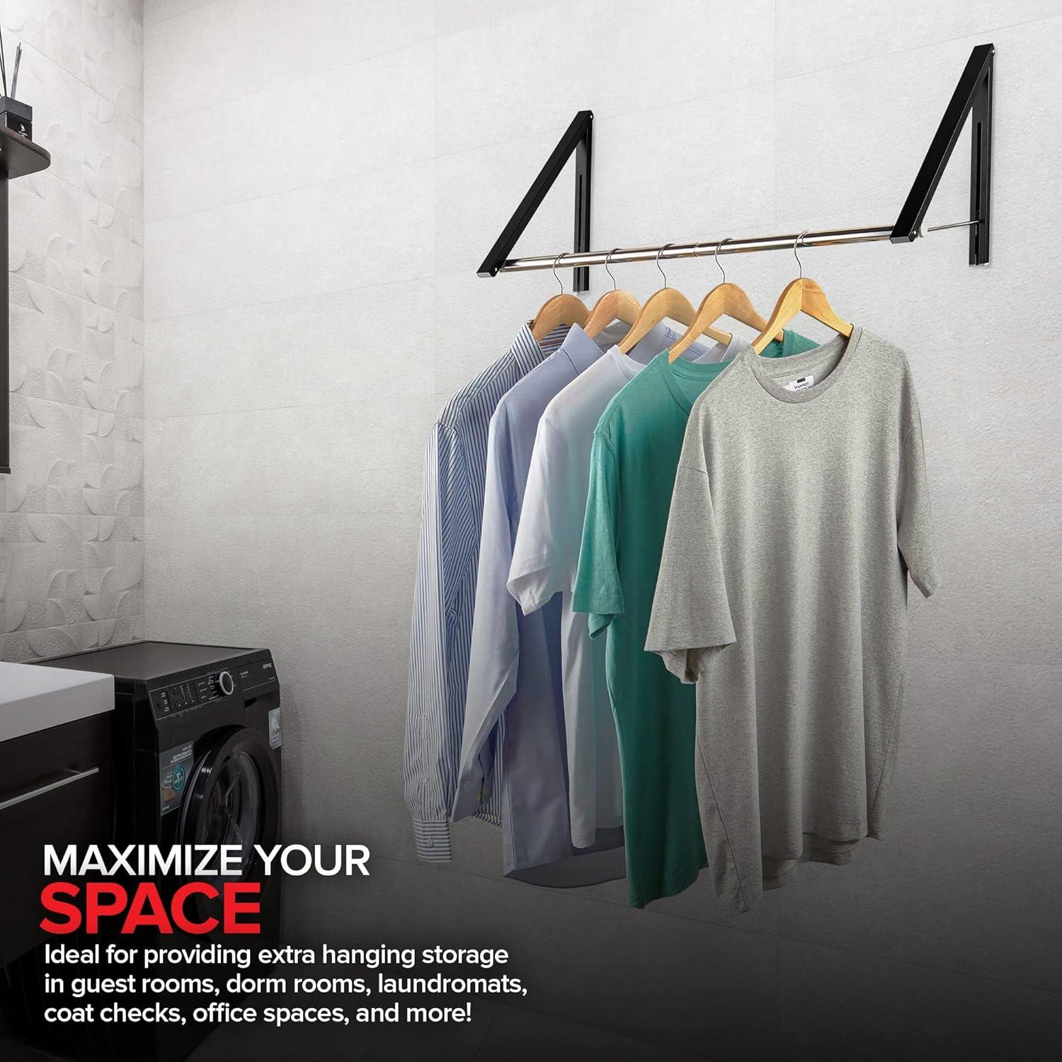 imageDouble Foldable Clothing Rack w Extension Rod WallMounted Retractable Clothes Hanger for Laundry Dryer Room Hanging Drying Rod Small Collapsible Folding Garment Racks Dorm Accessories GrayBlack