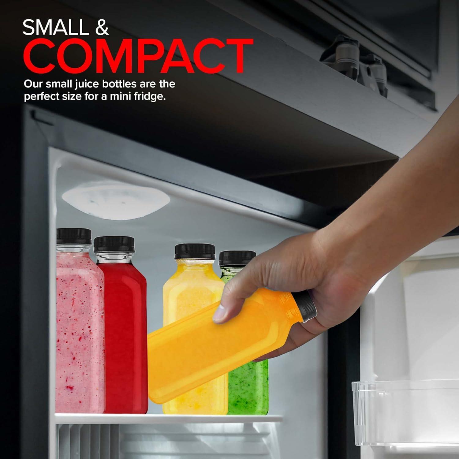 imageEmpty Plastic Juice Bottles Bulk with Caps for Juicing amp Smoothies Reusable Clear 16 Ounce Drink Containers for Mini Fridge Juicer Shots Small 16 oz 12 PackBlack Cap