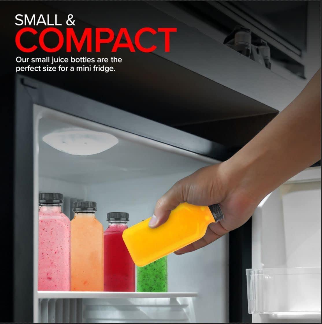 imageEmpty Plastic Juice Bottles Bulk with Caps for Juicing amp Smoothies Reusable Clear 16 Ounce Drink Containers for Mini Fridge Juicer Shots Small 16 oz 12 PackBlack Cap
