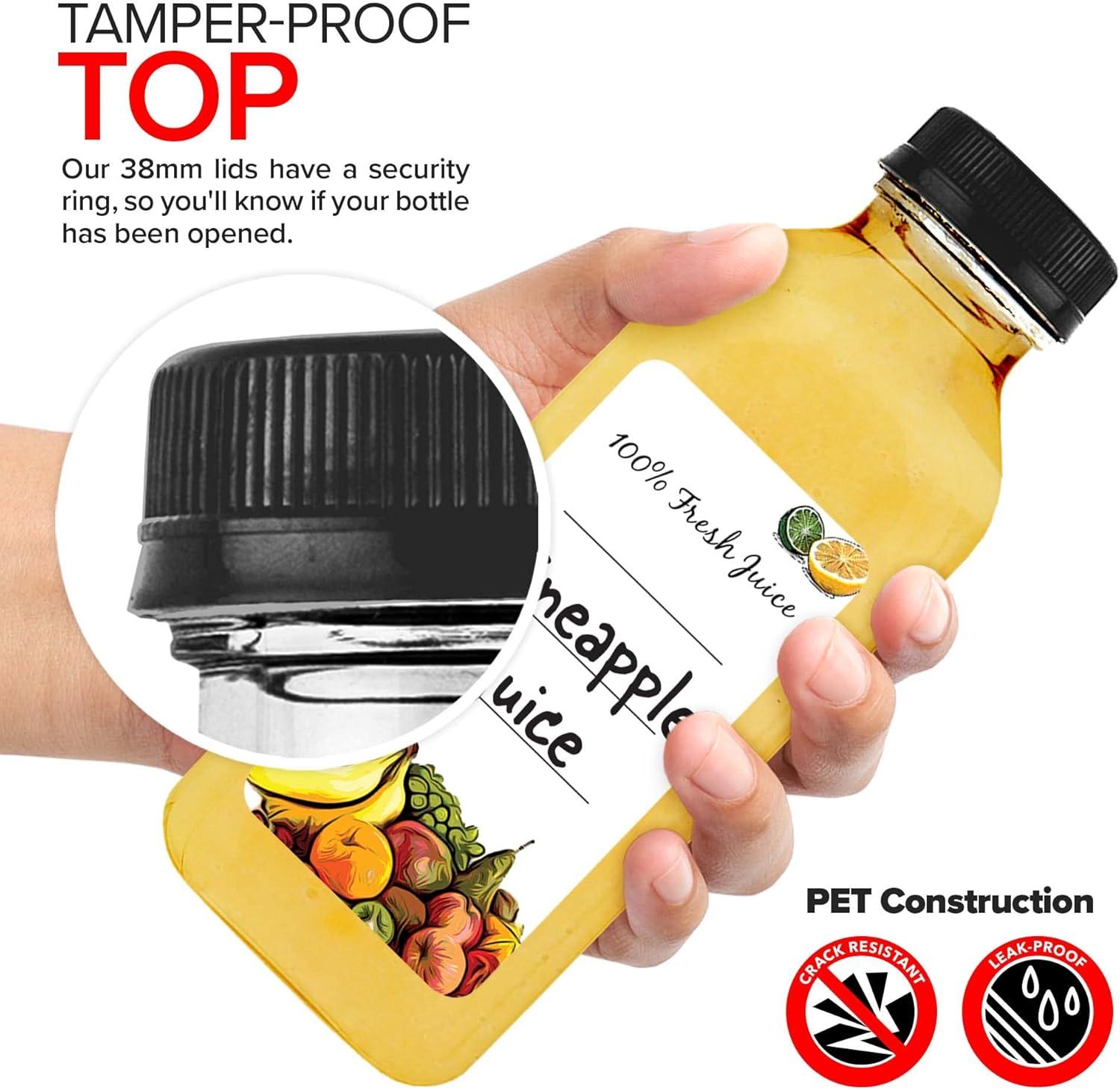 imageEmpty Plastic Juice Bottles Bulk with Caps for Juicing amp Smoothies Reusable Clear 16 Ounce Drink Containers for Mini Fridge Juicer Shots Small 16 oz 12 PackBlack Cap