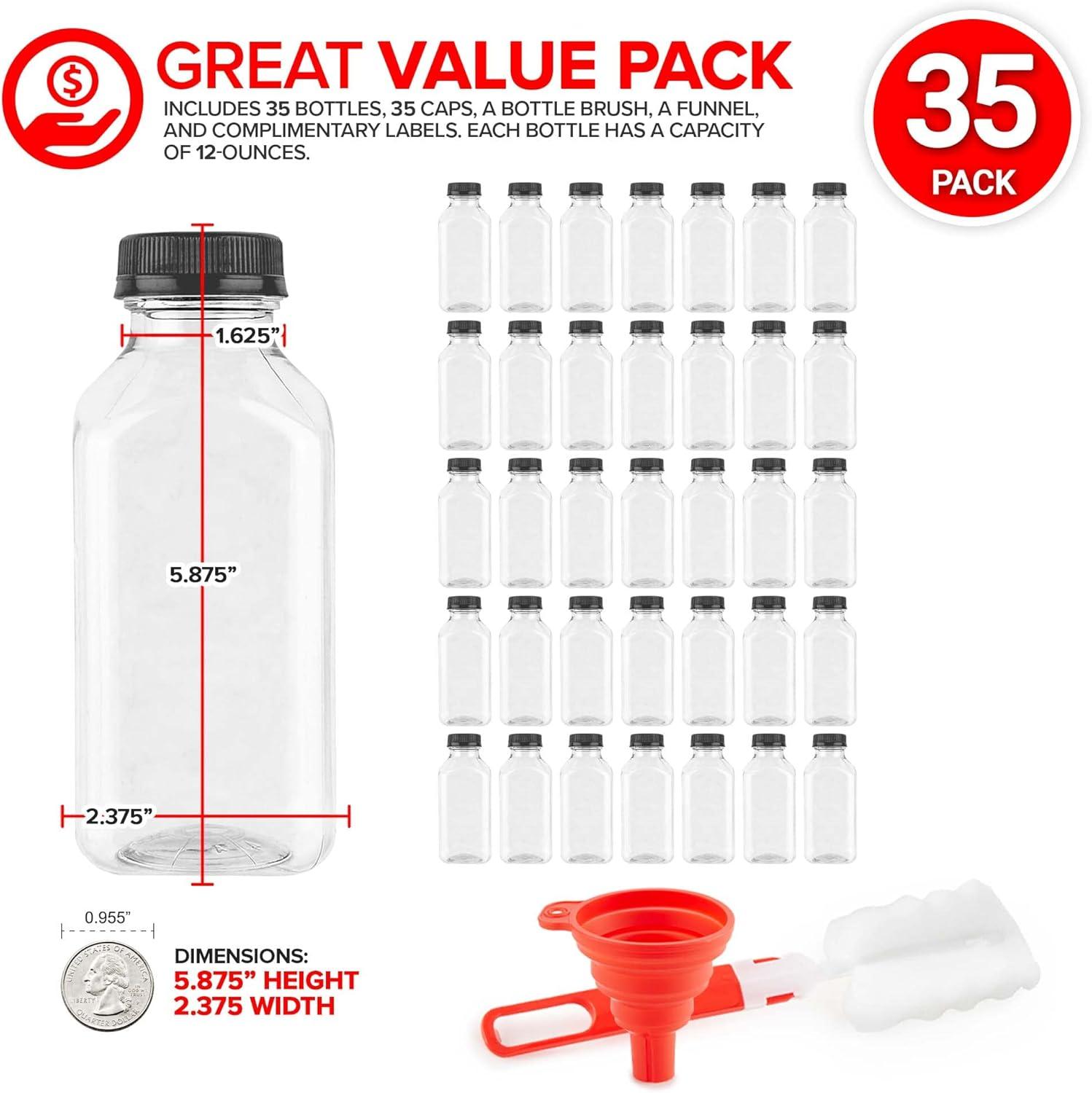 imageEmpty Plastic Juice Bottles Bulk with Caps for Juicing amp Smoothies Reusable Clear 16 Ounce Drink Containers for Mini Fridge Juicer Shots Small 16 oz 12 PackBlack Cap