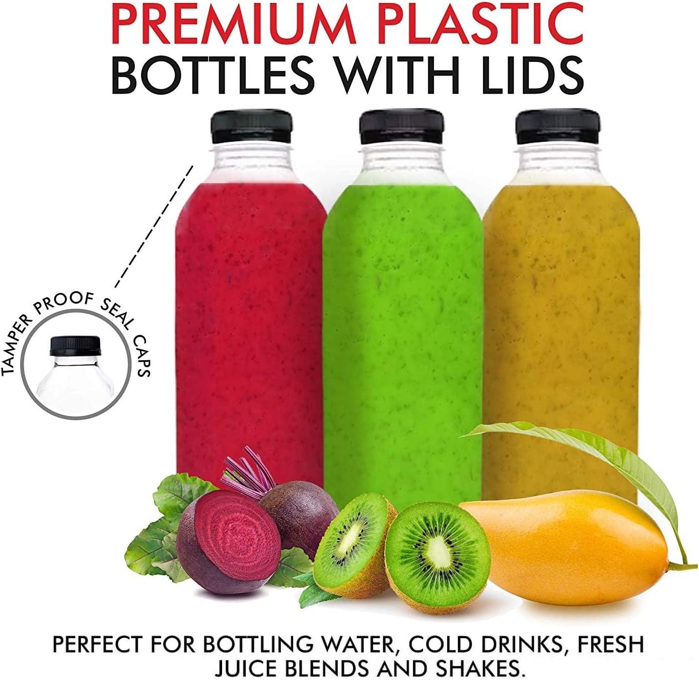 imageEmpty Plastic Juice Bottles Bulk with Caps for Juicing amp Smoothies Reusable Clear 16 Ounce Drink Containers for Mini Fridge Juicer Shots Small 16 oz 12 PackBlack Cap
