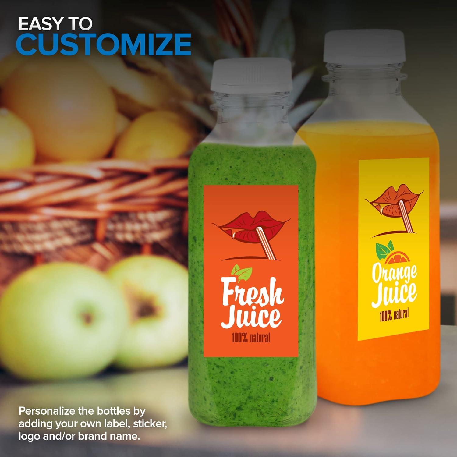 imageEmpty Plastic Juice Bottles Bulk with Caps for Juicing amp Smoothies Reusable Clear 16 Ounce Drink Containers for Mini Fridge Juicer Shots Small 16 oz 12 PackWhite Cap