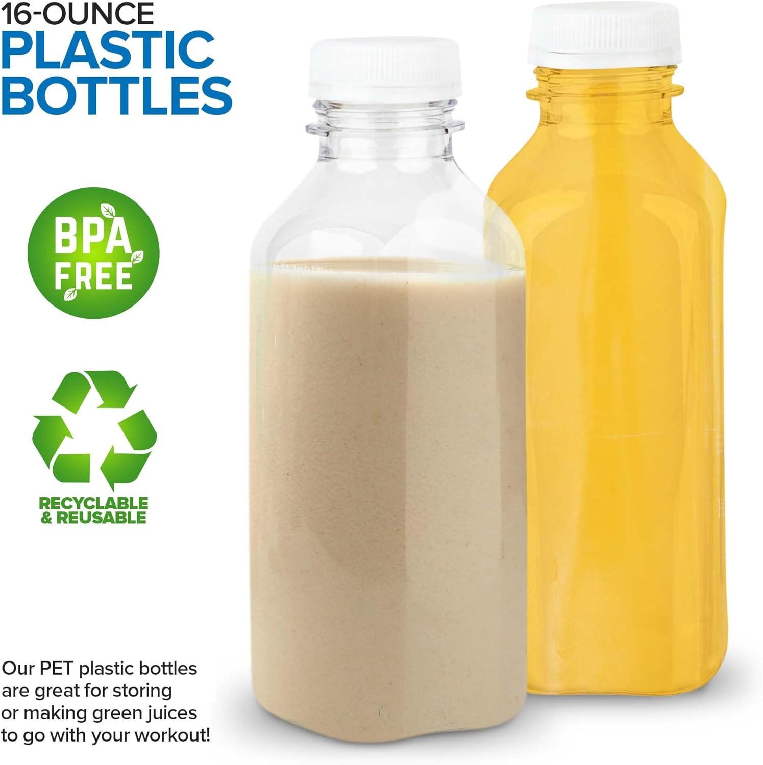 imageEmpty Plastic Juice Bottles Bulk with Caps for Juicing amp Smoothies Reusable Clear 16 Ounce Drink Containers for Mini Fridge Juicer Shots Small 16 oz 12 PackWhite Cap