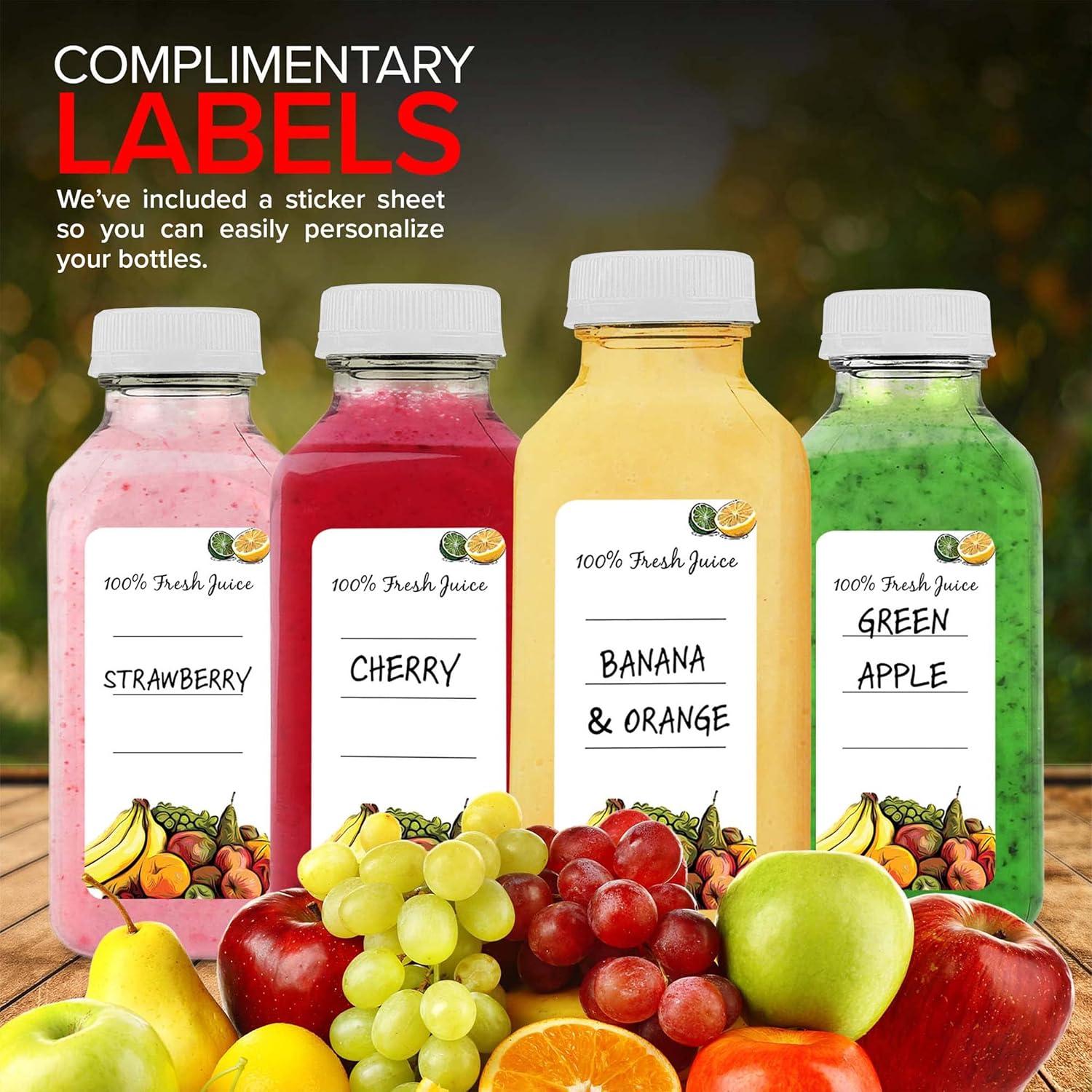 imageEmpty Plastic Juice Bottles Bulk with Caps for Juicing amp Smoothies Reusable Clear 16 Ounce Drink Containers for Mini Fridge Juicer Shots Small 16 oz 12 PackWhite Cap