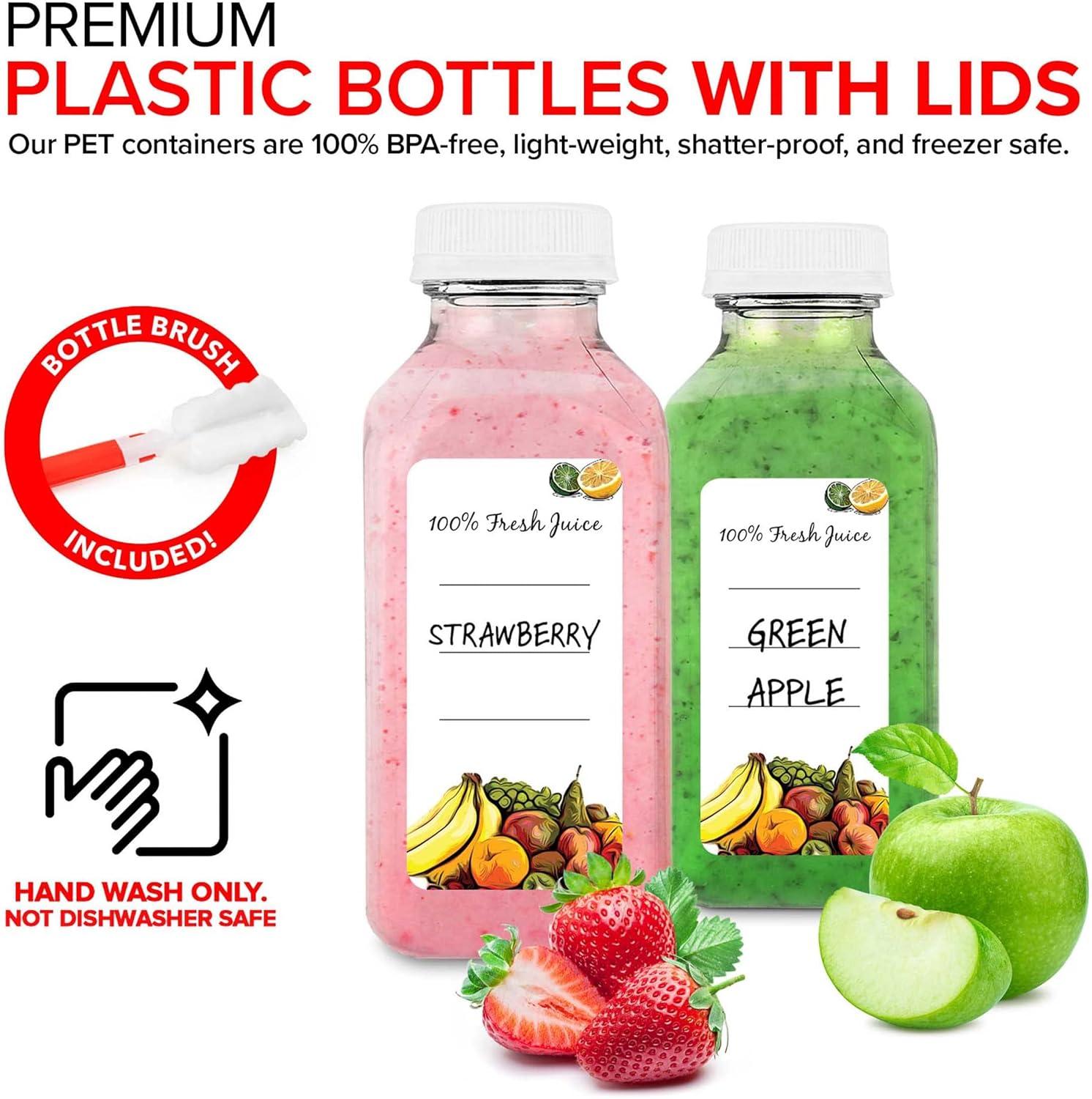 imageEmpty Plastic Juice Bottles Bulk with Caps for Juicing amp Smoothies Reusable Clear 16 Ounce Drink Containers for Mini Fridge Juicer Shots Small 16 oz 12 PackWhite Cap