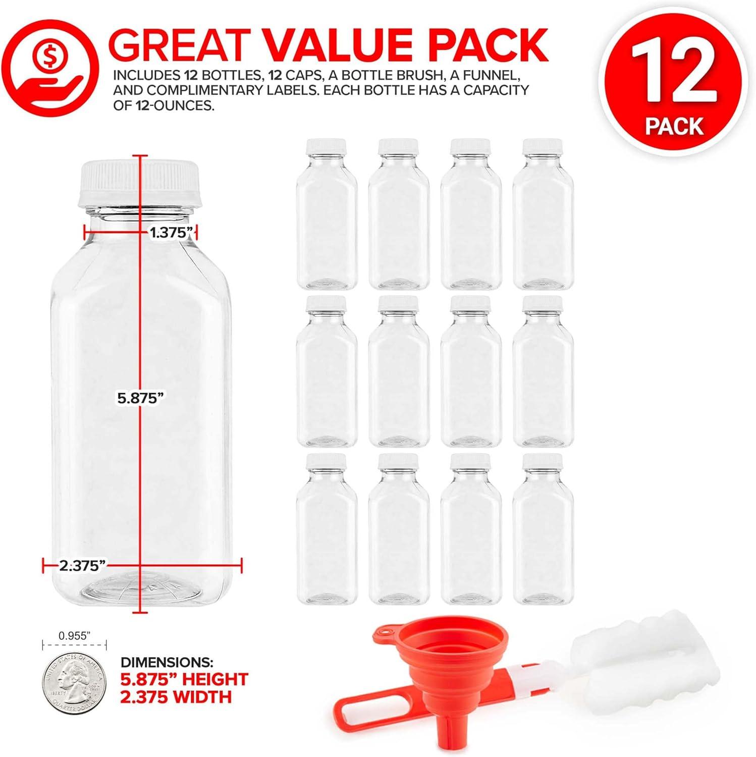 imageEmpty Plastic Juice Bottles Bulk with Caps for Juicing amp Smoothies Reusable Clear 16 Ounce Drink Containers for Mini Fridge Juicer Shots Small 16 oz 12 PackWhite Cap