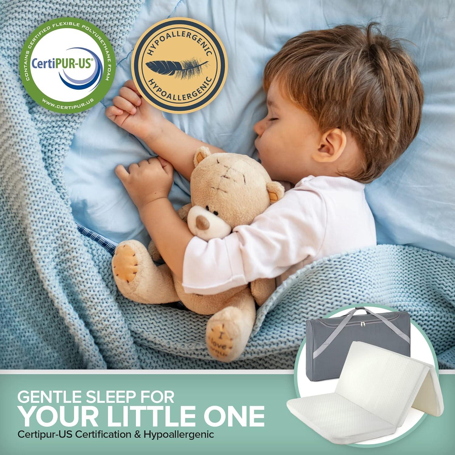 imageFoldable Travel Pack n Play Mattress Pad with Bag Waterproof Portable Mini Crib Mattresses Baby Bed Playpen Memory Foam Topper Playard Pen Accessories Traveling Case IncludedFoldable
