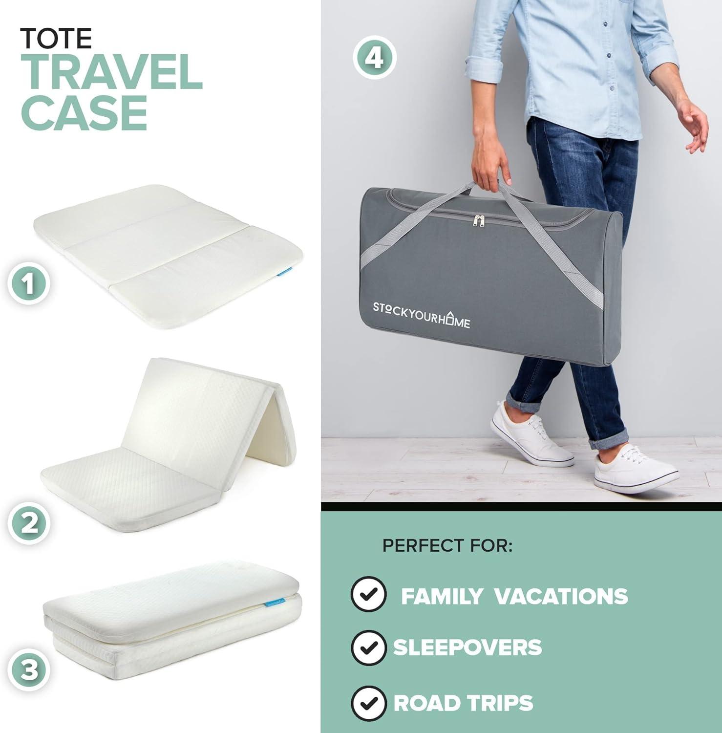 imageFoldable Travel Pack n Play Mattress Pad with Bag Waterproof Portable Mini Crib Mattresses Baby Bed Playpen Memory Foam Topper Playard Pen Accessories Traveling Case IncludedFoldable