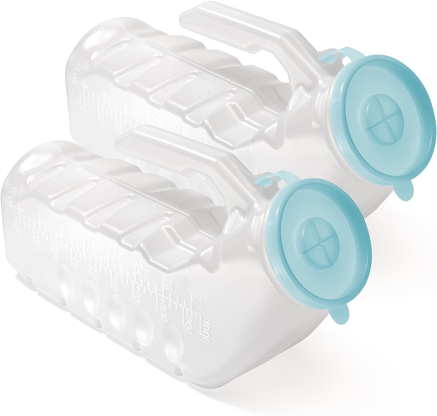 imageMale Urinal with Glow in The Dark Lid 2 Bottles 32 Oz Urine Bottles for Men Pee Bottles for Hospitals Emergency and Travel2 Count Pack of 1
