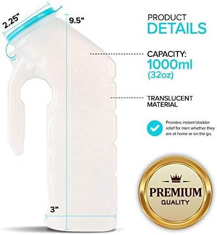 imageMale Urinal with Glow in The Dark Lid 2 Bottles 32 Oz Urine Bottles for Men Pee Bottles for Hospitals Emergency and Travel6 Count Pack of 1