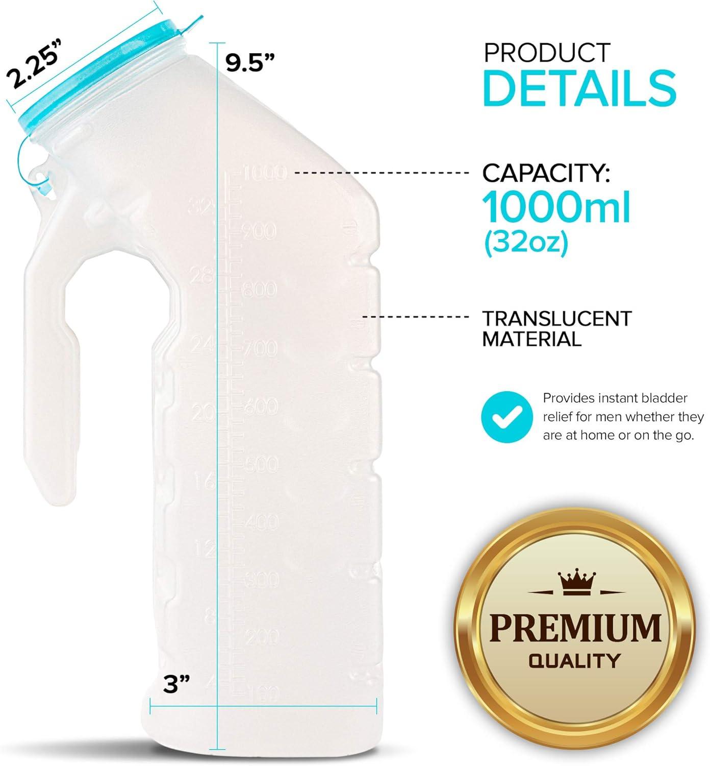 imageMale Urinal with Glow in The Dark Lid 2 Bottles 32 Oz Urine Bottles for Men Pee Bottles for Hospitals Emergency and TravelMale Urinal 30 Pack