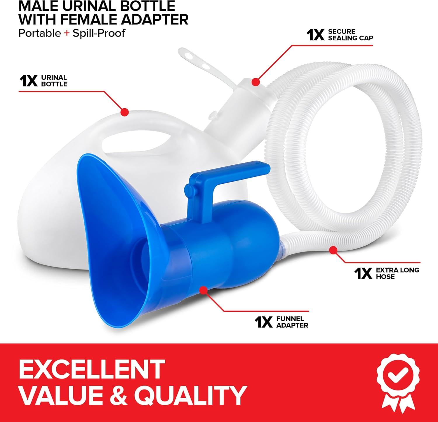 imageMale Urinal with Glow in The Dark Lid 2 Bottles 32 Oz Urine Bottles for Men Pee Bottles for Hospitals Emergency and TravelUnisex 1 Count
