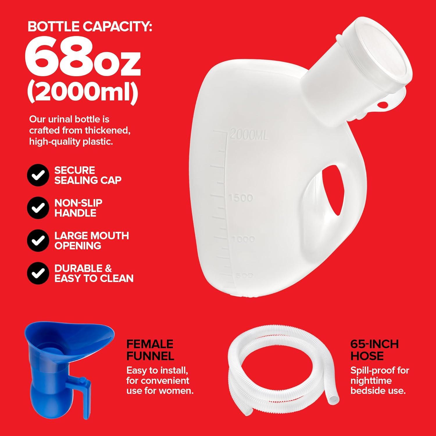 imageMale Urinal with Glow in The Dark Lid 2 Bottles 32 Oz Urine Bottles for Men Pee Bottles for Hospitals Emergency and TravelUnisex 1 Count