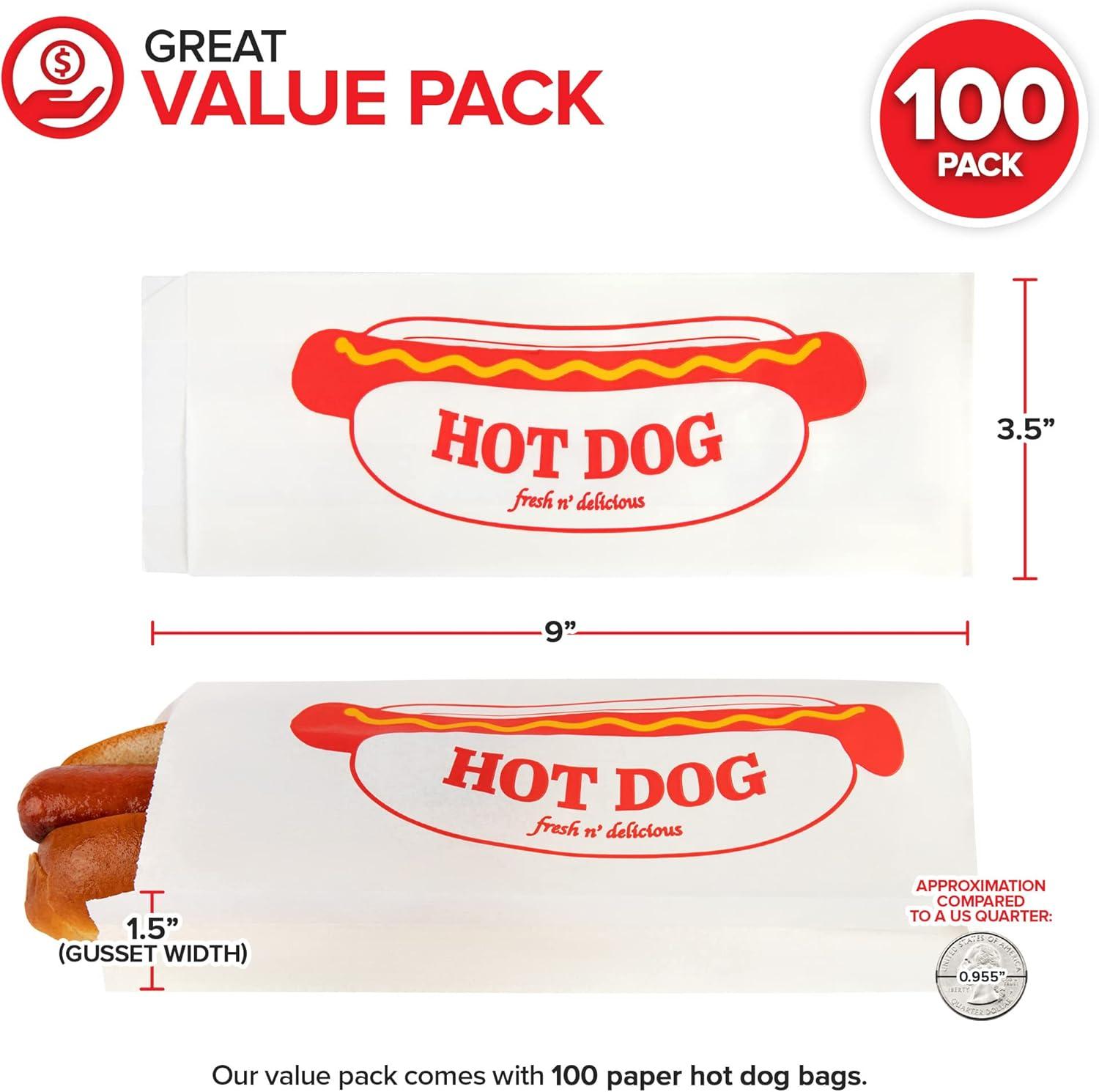 imagePaper Hot Dog Bags 100 Pack Microwavable Leak Resistant Sleeves for Food Stands Food Trucks Take Out Delivery Stock Your Home