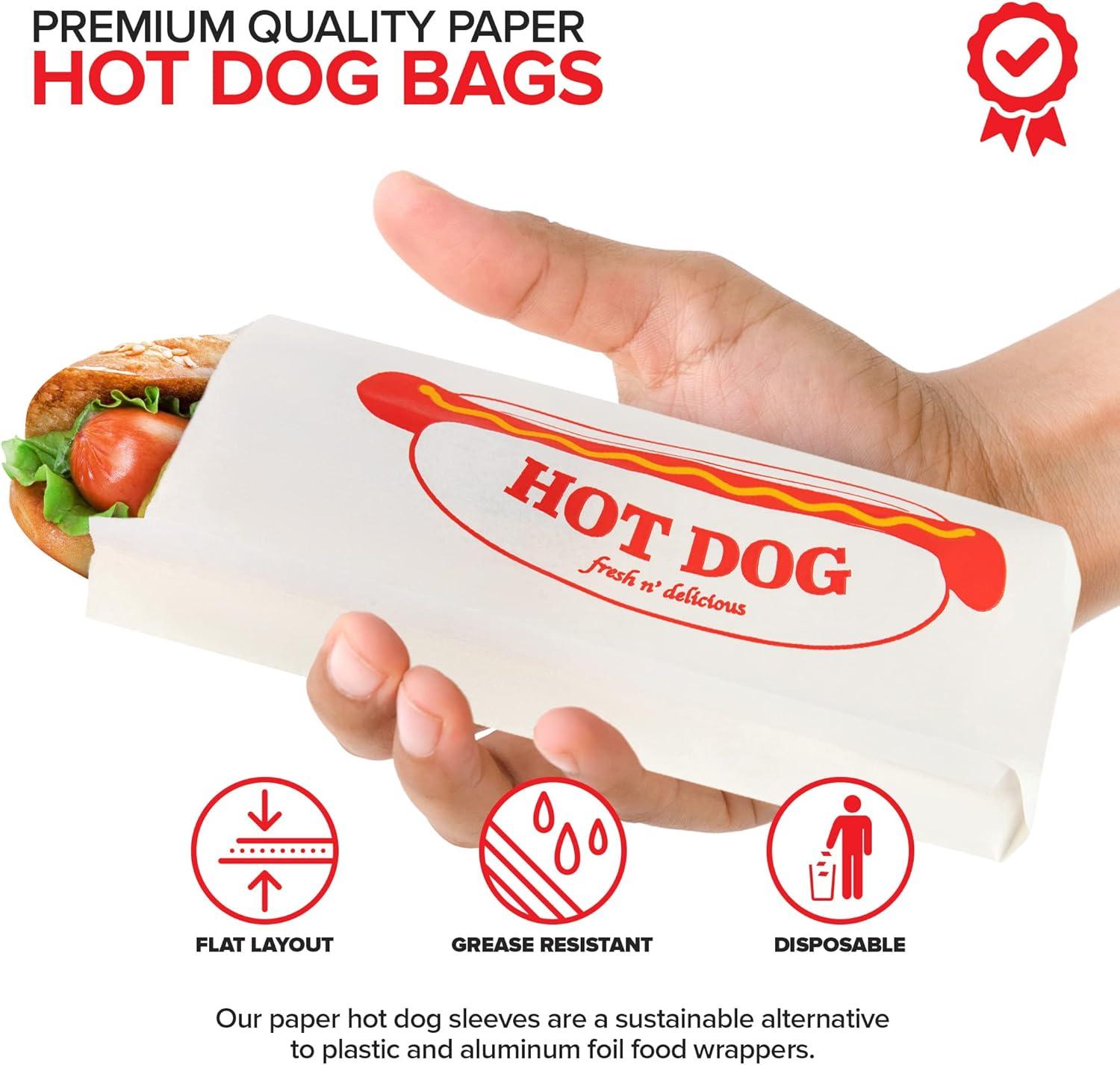 imagePaper Hot Dog Bags 100 Pack Microwavable Leak Resistant Sleeves for Food Stands Food Trucks Take Out Delivery Stock Your Home