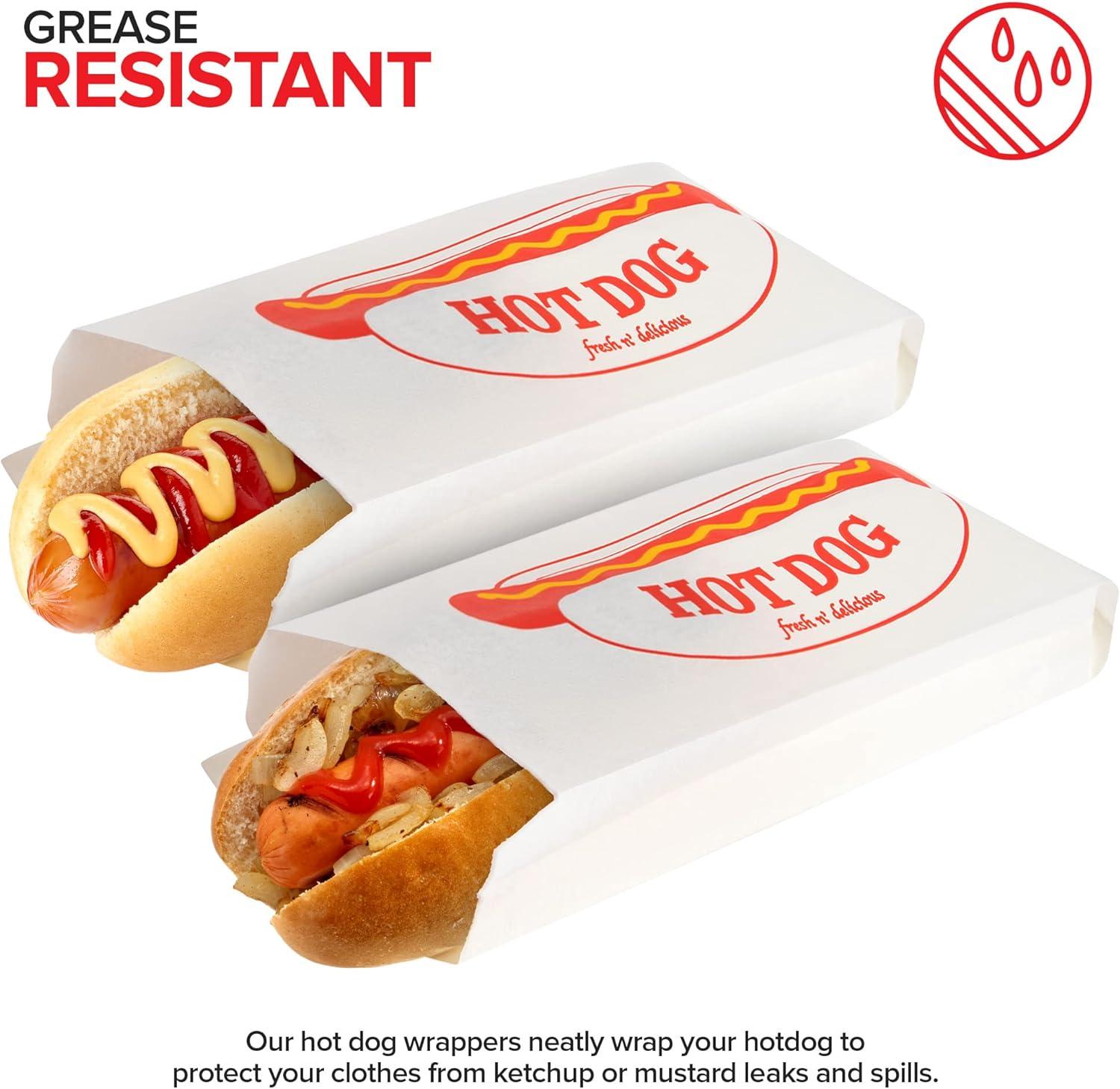 imagePaper Hot Dog Bags 100 Pack Microwavable Leak Resistant Sleeves for Food Stands Food Trucks Take Out Delivery Stock Your Home