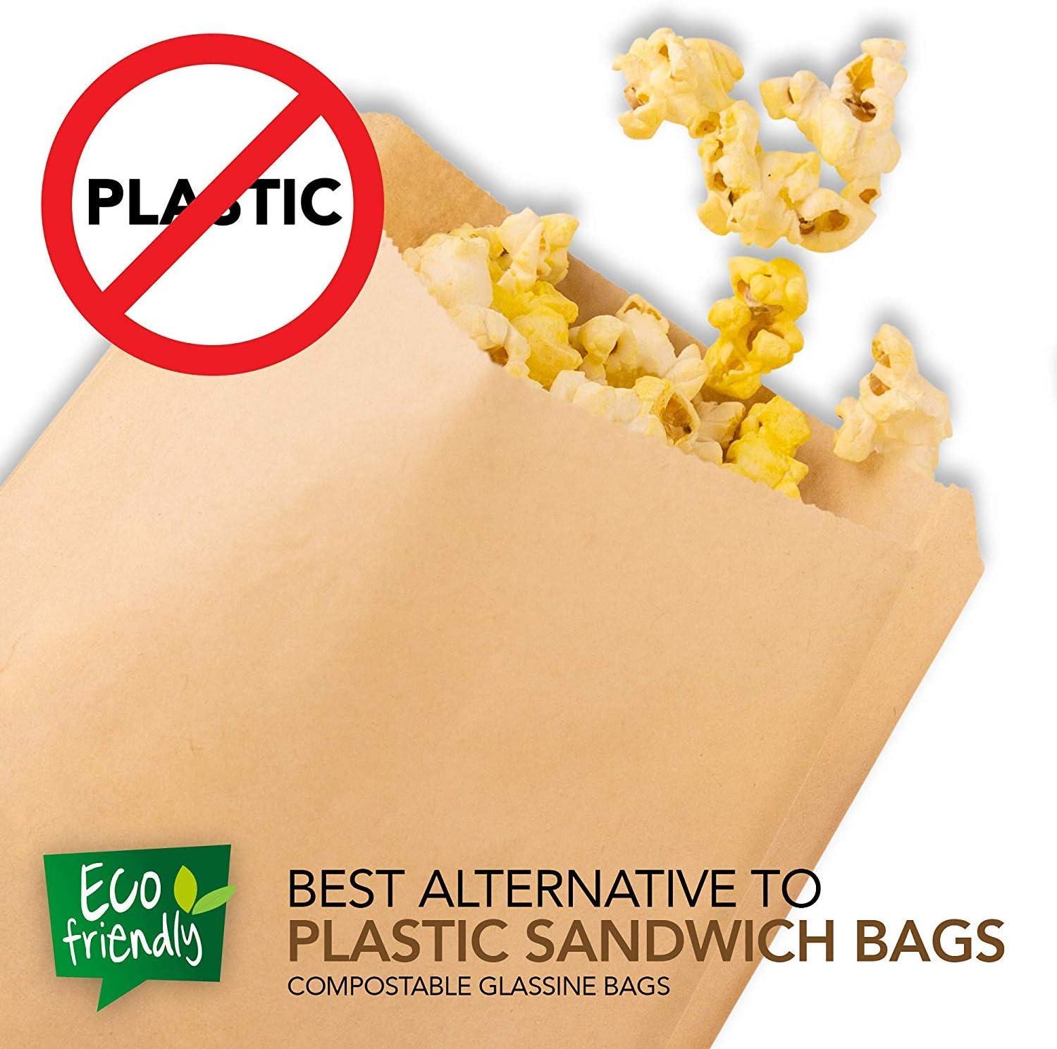 imagePaper Sandwich Bags Kraft Brown 125 Pack Food Grade Bags with White Round Stickers for Sealing Unbleached Compostable Natural Kraft Paper Stock Bags for Bakery Cookies Treats Snacks Sandwiches200 Count