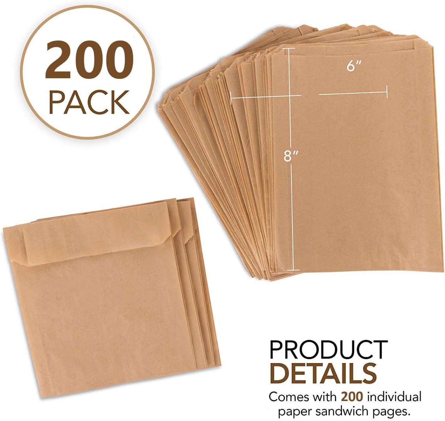 imagePaper Sandwich Bags Kraft Brown 125 Pack Food Grade Bags with White Round Stickers for Sealing Unbleached Compostable Natural Kraft Paper Stock Bags for Bakery Cookies Treats Snacks Sandwiches200 Count