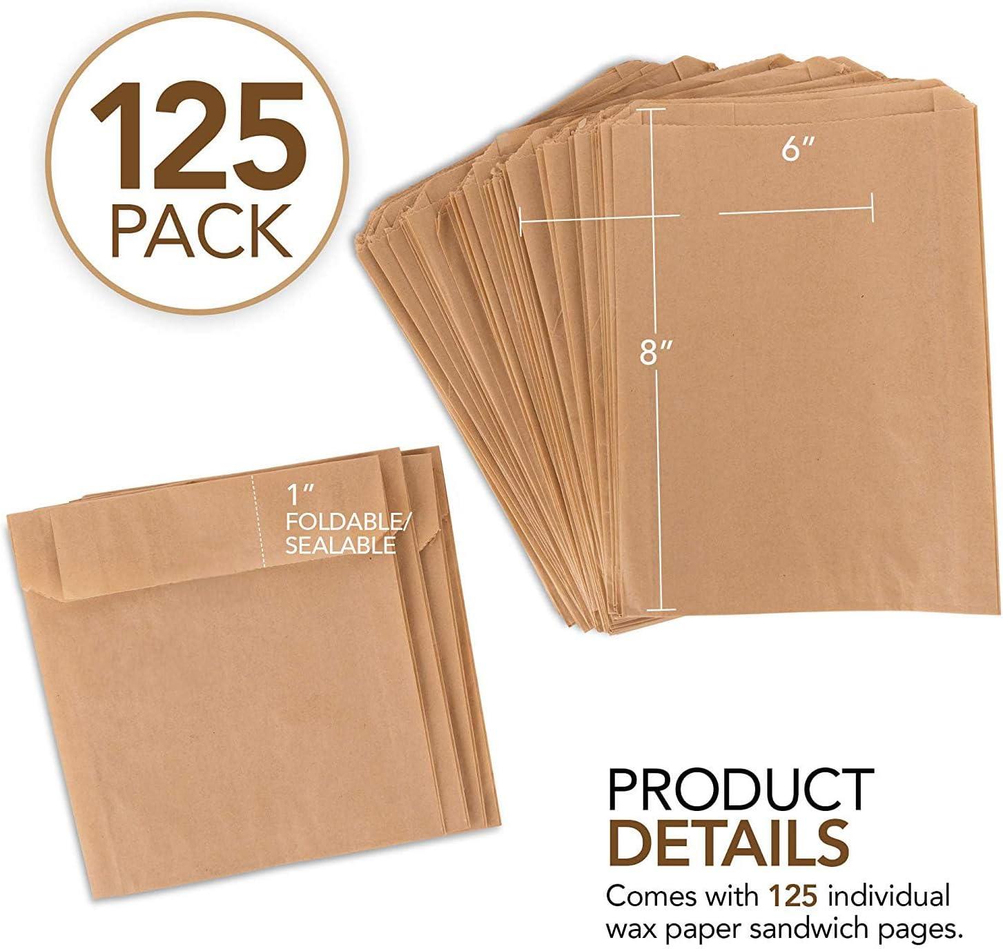 imagePaper Sandwich Bags Kraft Brown 125 Pack Food Grade Bags with White Round Stickers for Sealing Unbleached Compostable Natural Kraft Paper Stock Bags for Bakery Cookies Treats Snacks Sandwiches125 Count
