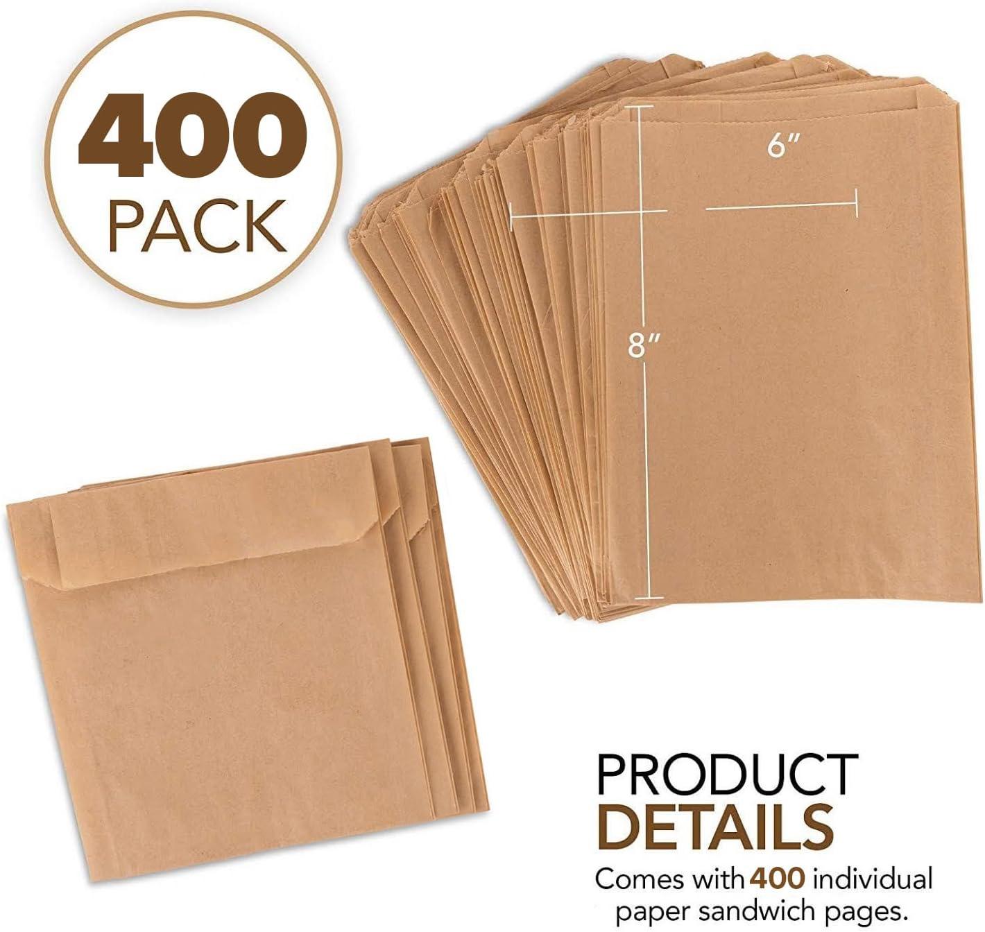 imagePaper Sandwich Bags Kraft Brown 125 Pack Food Grade Bags with White Round Stickers for Sealing Unbleached Compostable Natural Kraft Paper Stock Bags for Bakery Cookies Treats Snacks Sandwiches400 Count