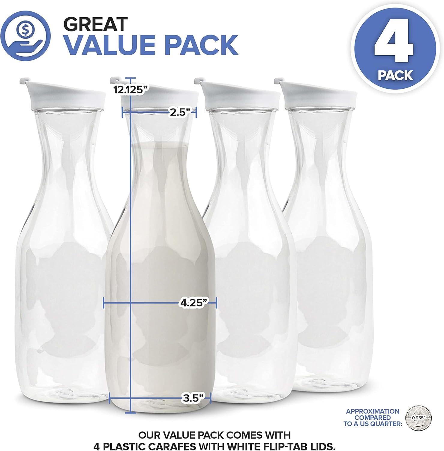 imagePlastic Juice Carafe with Lids Set of 2 50 oz Carafes for Mimosa Bar Drink Pitcher with Lid Water Bottle Milk Container Clear Beverage Containers for Fridge Pantry Storage Round Pitchers4