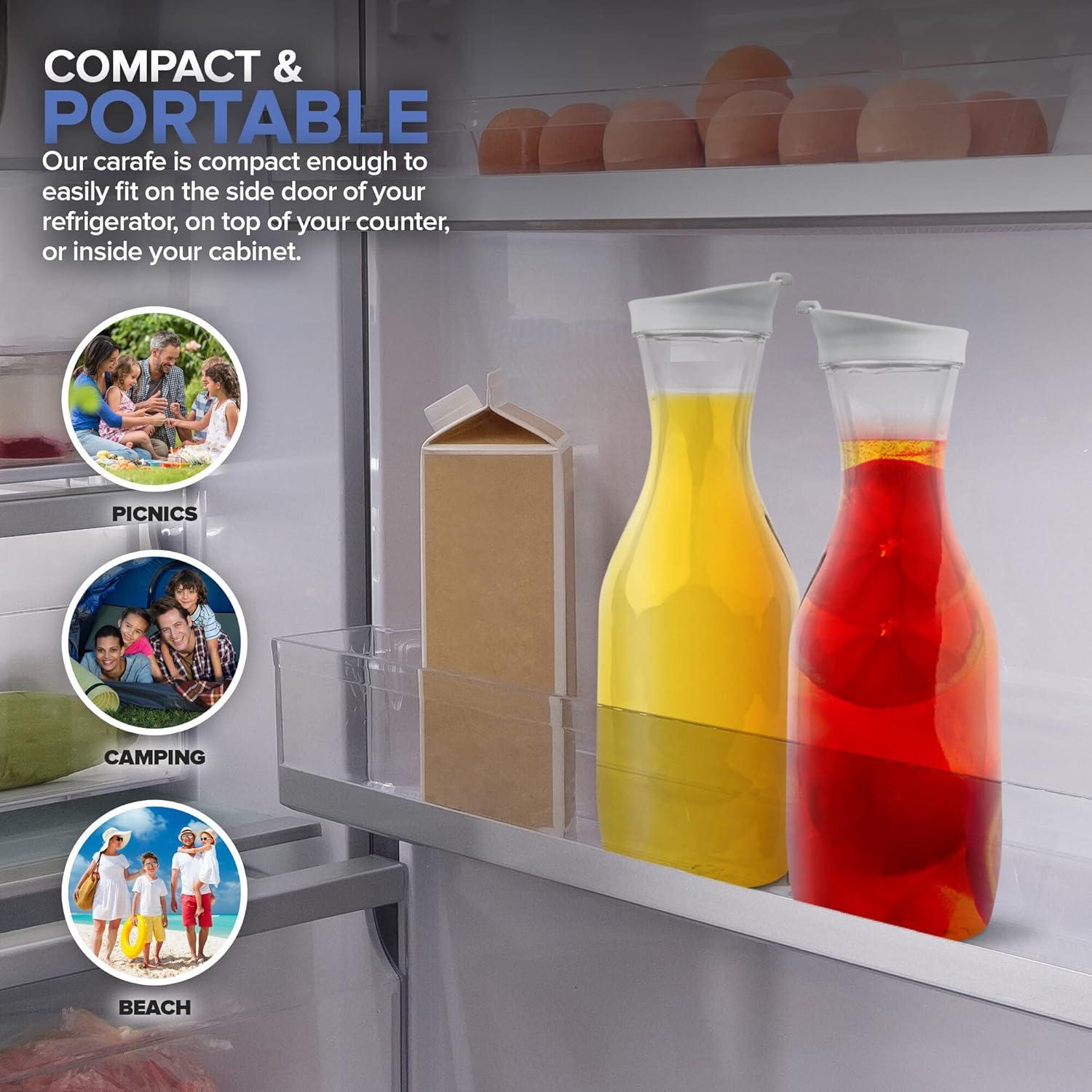 imagePlastic Juice Carafe with Lids Set of 2 50 oz Carafes for Mimosa Bar Drink Pitcher with Lid Water Bottle Milk Container Clear Beverage Containers for Fridge Pantry Storage Round Pitchers2