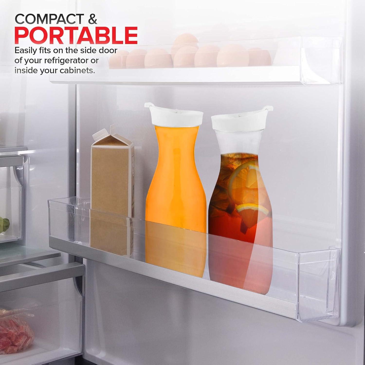 imagePlastic Juice Carafe with Lids Set of 4 32 oz Carafes for Mimosa Bar Drink Pitcher with Lid Water Bottle Milk Container Clear Beverage Containers for Fridge Pantry Storage Round Pitchers4