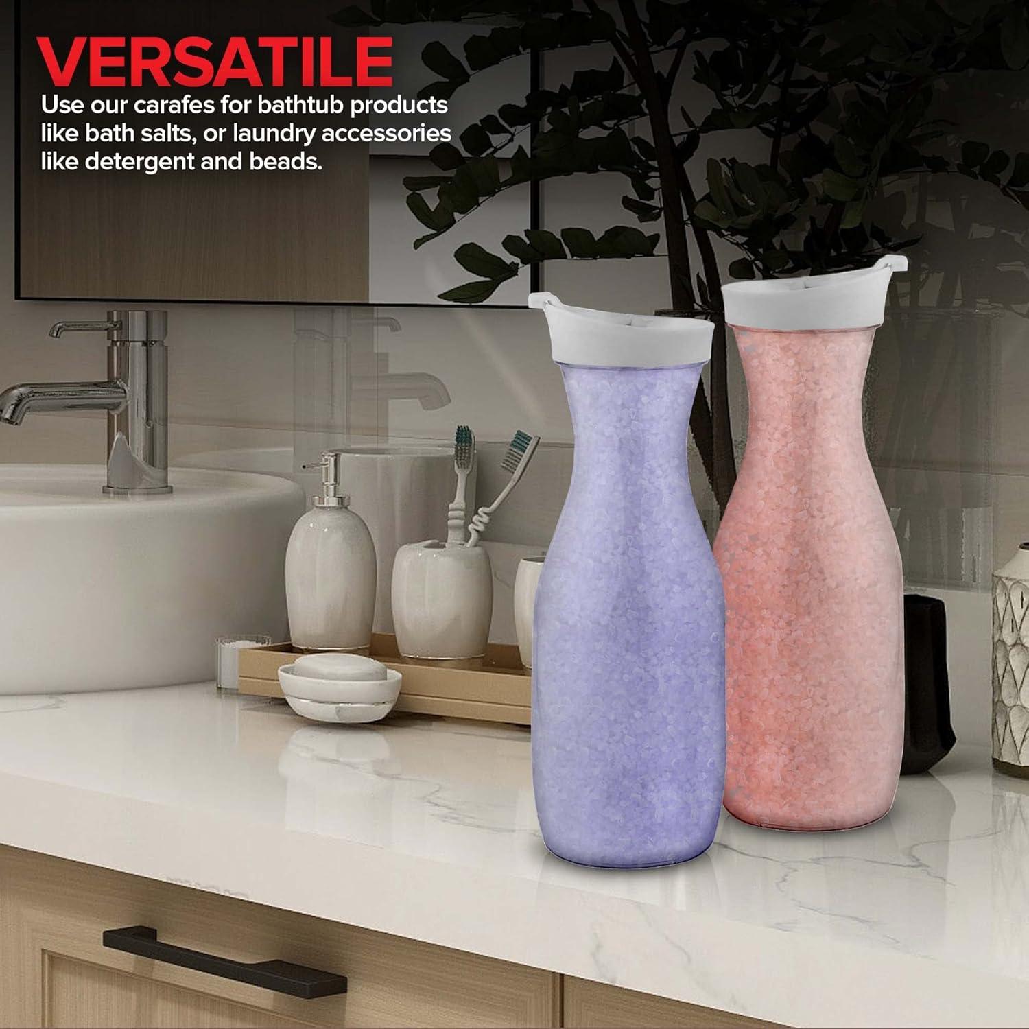 imagePlastic Juice Carafe with Lids Set of 4 32 oz Carafes for Mimosa Bar Drink Pitcher with Lid Water Bottle Milk Container Clear Beverage Containers for Fridge Pantry Storage Round Pitchers6