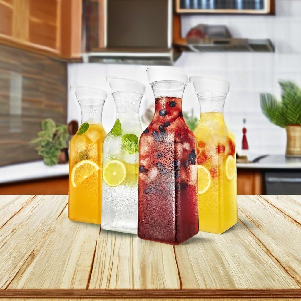 imagePlastic Juice Carafe with Lids Set of 6 50 oz Carafes for Mimosa Bar Drink Pitcher with Lid Water Bottle Milk Container Clear Beverage Containers for Fridge Pantry Storage Square PitchersSet of 4