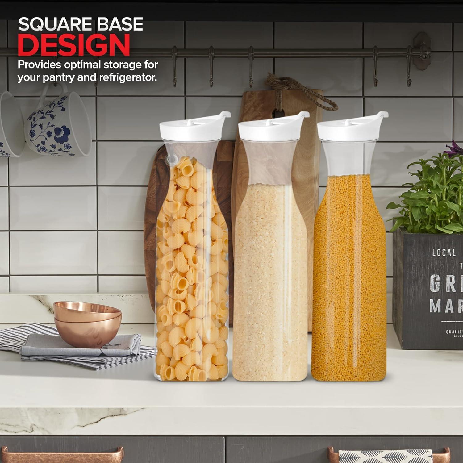imagePlastic Juice Carafe with Lids Set of 6 50 oz Carafes for Mimosa Bar Drink Pitcher with Lid Water Bottle Milk Container Clear Beverage Containers for Fridge Pantry Storage Square PitchersSet of 4