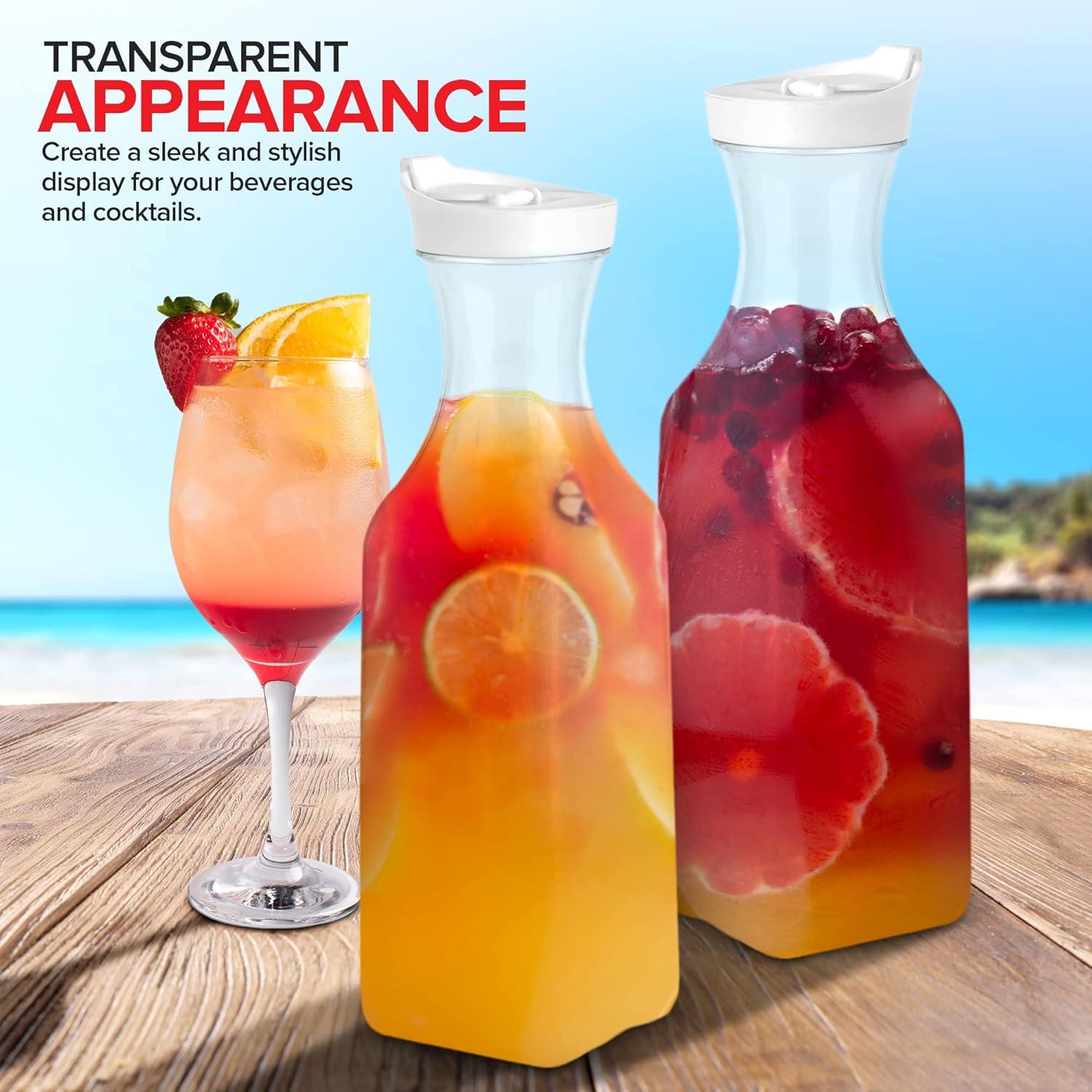 imagePlastic Juice Carafe with Lids Set of 6 50 oz Carafes for Mimosa Bar Drink Pitcher with Lid Water Bottle Milk Container Clear Beverage Containers for Fridge Pantry Storage Square PitchersSet of 4