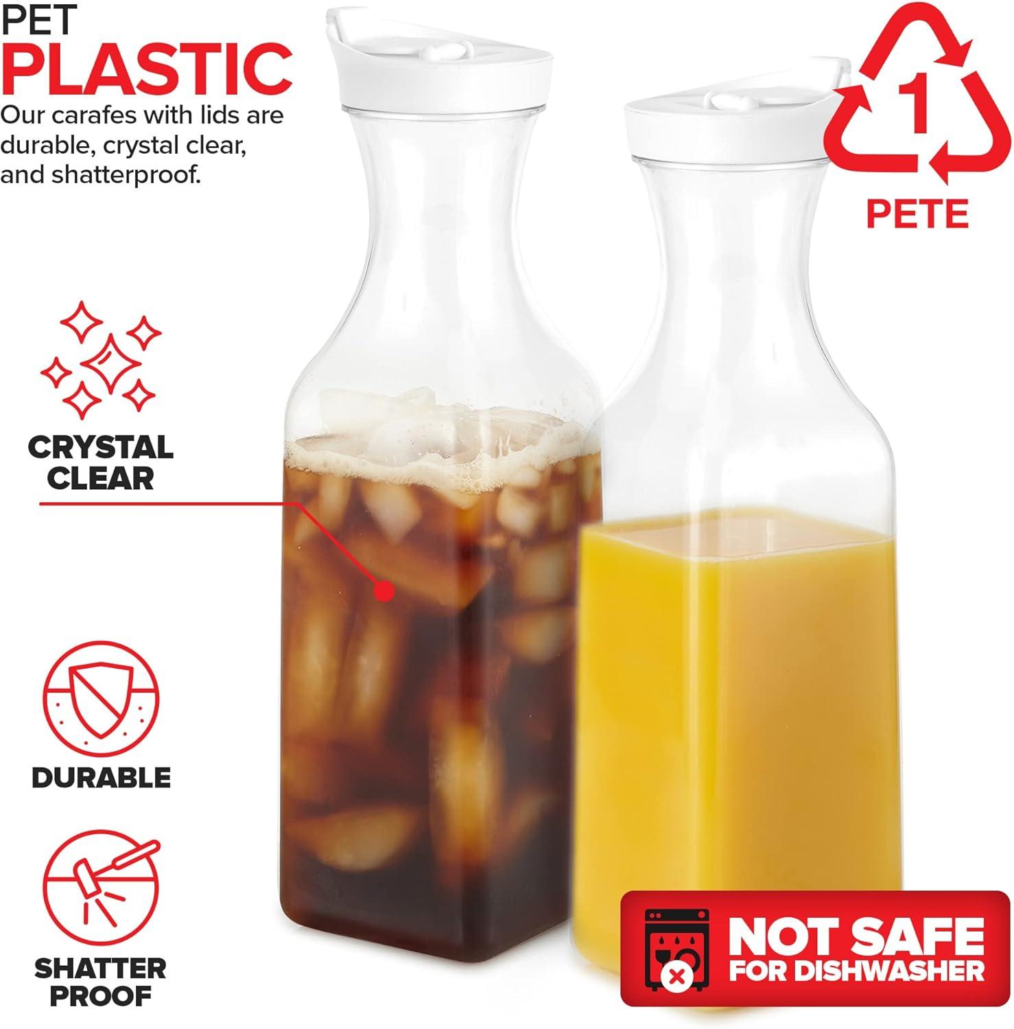imagePlastic Juice Carafe with Lids Set of 6 50 oz Carafes for Mimosa Bar Drink Pitcher with Lid Water Bottle Milk Container Clear Beverage Containers for Fridge Pantry Storage Square PitchersSet of 4