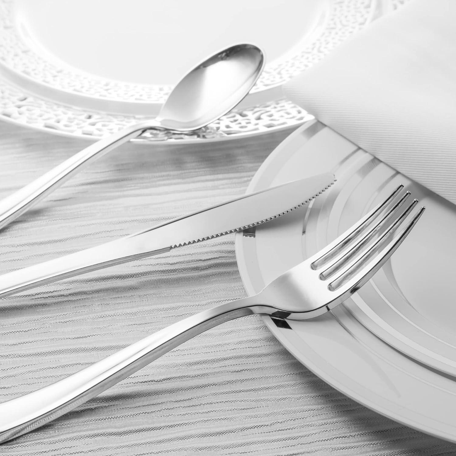 imagePlastic Silver Forks 75 Pack Glossy Silver Cutlery Heavy Weight Durable for Parties Stock Your HomeSilver