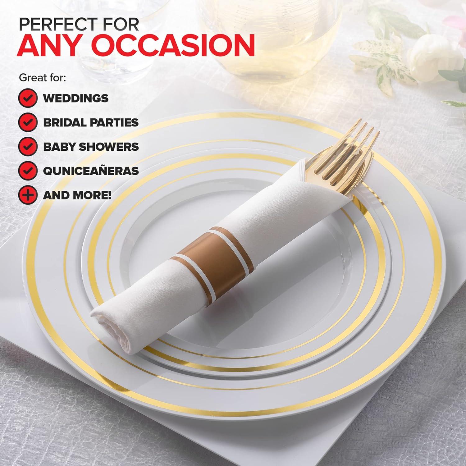 imagePre Rolled Plastic Silverware Sets for Parties 50 Pack Gold Cutlery Set Disposable Spoons Forks Knives Napkins Prewrapped Heavy Duty Utensils Individually Wrapped for Wedding ThanksgivingGold