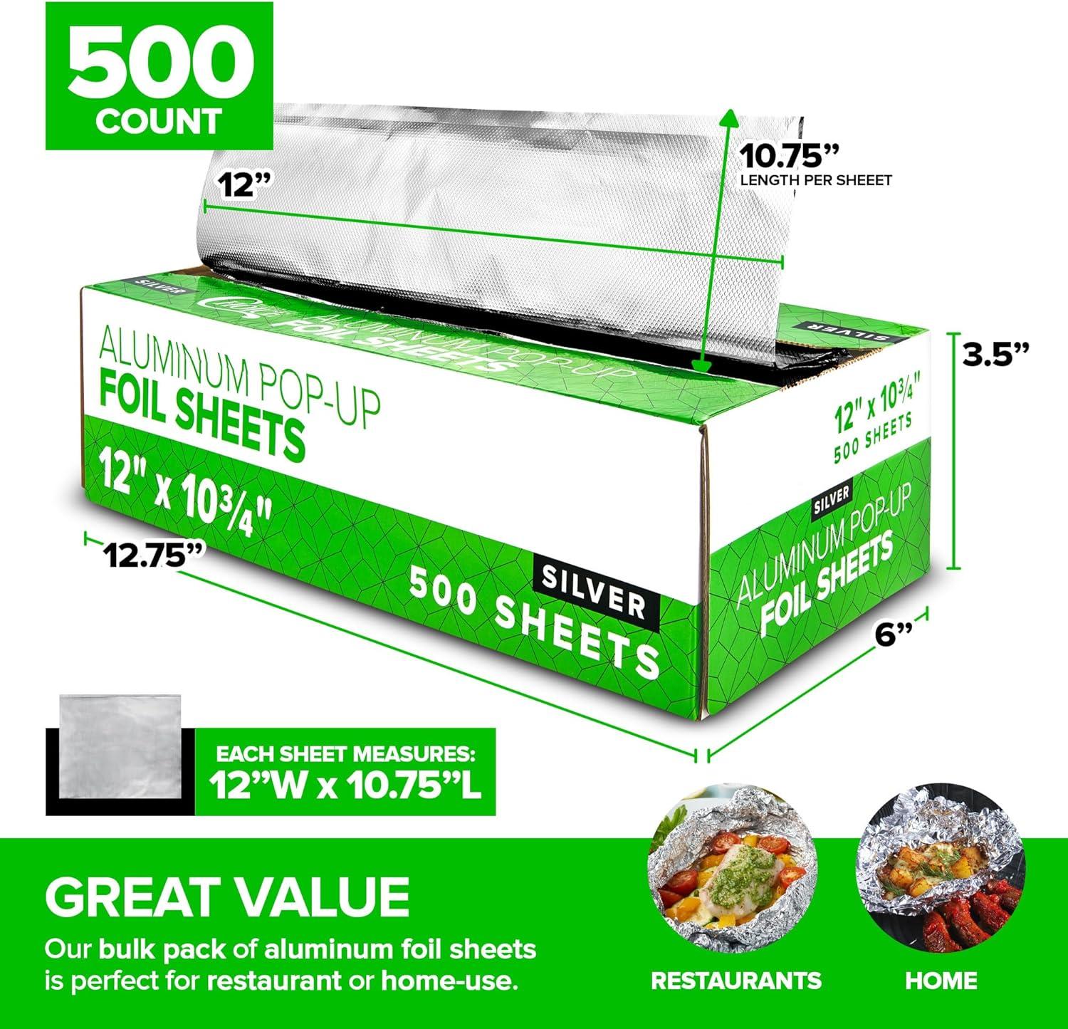 imagePreCut Deli Aluminum Foil Sheets 500 Count 15 ExtraWide HeavyDuty PopUp Sheets for Restaurant Use Disposable Tin Foil for Burritos Hot Dogs amp Sandwiches12 Inch
