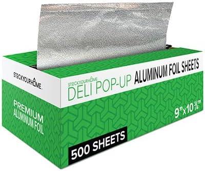 imagePreCut Deli Aluminum Foil Sheets 500 Count 15 ExtraWide HeavyDuty PopUp Sheets for Restaurant Use Disposable Tin Foil for Burritos Hot Dogs amp Sandwiches9 Inch
