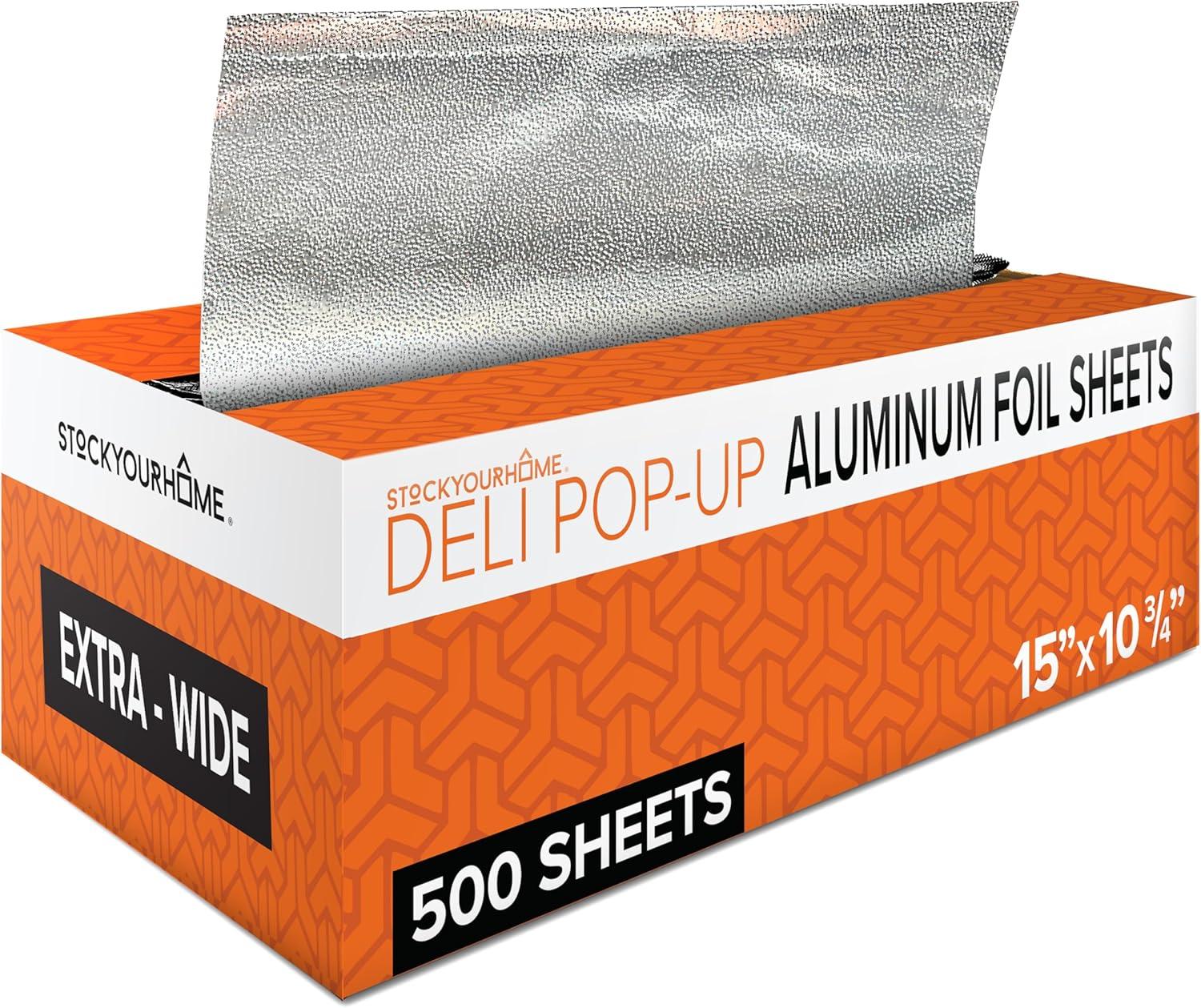 imagePreCut Deli Aluminum Foil Sheets 500 Count 15 ExtraWide HeavyDuty PopUp Sheets for Restaurant Use Disposable Tin Foil for Burritos Hot Dogs amp Sandwiches15 Inch