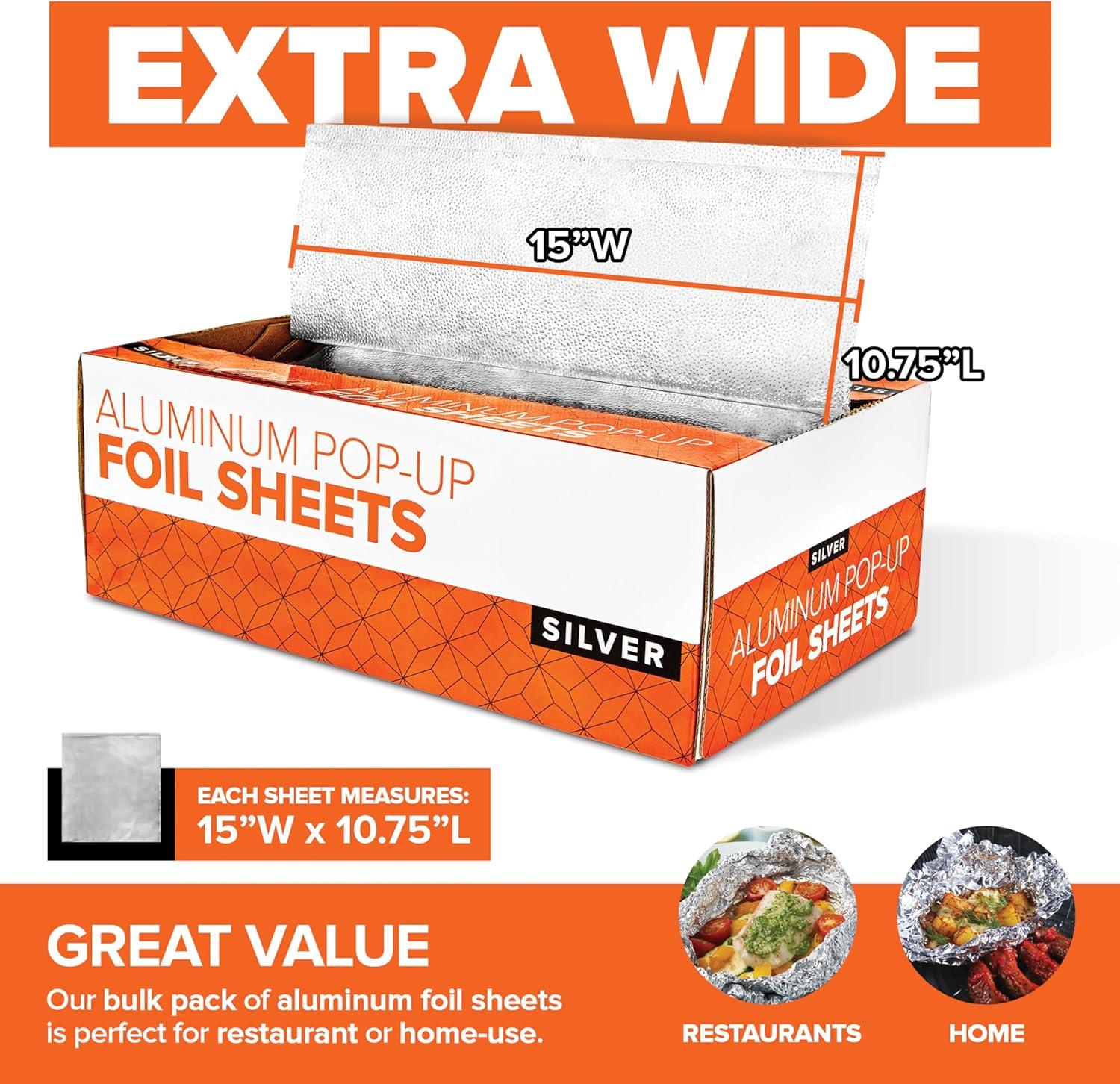 imagePreCut Deli Aluminum Foil Sheets 500 Count 15 ExtraWide HeavyDuty PopUp Sheets for Restaurant Use Disposable Tin Foil for Burritos Hot Dogs amp Sandwiches15 Inch