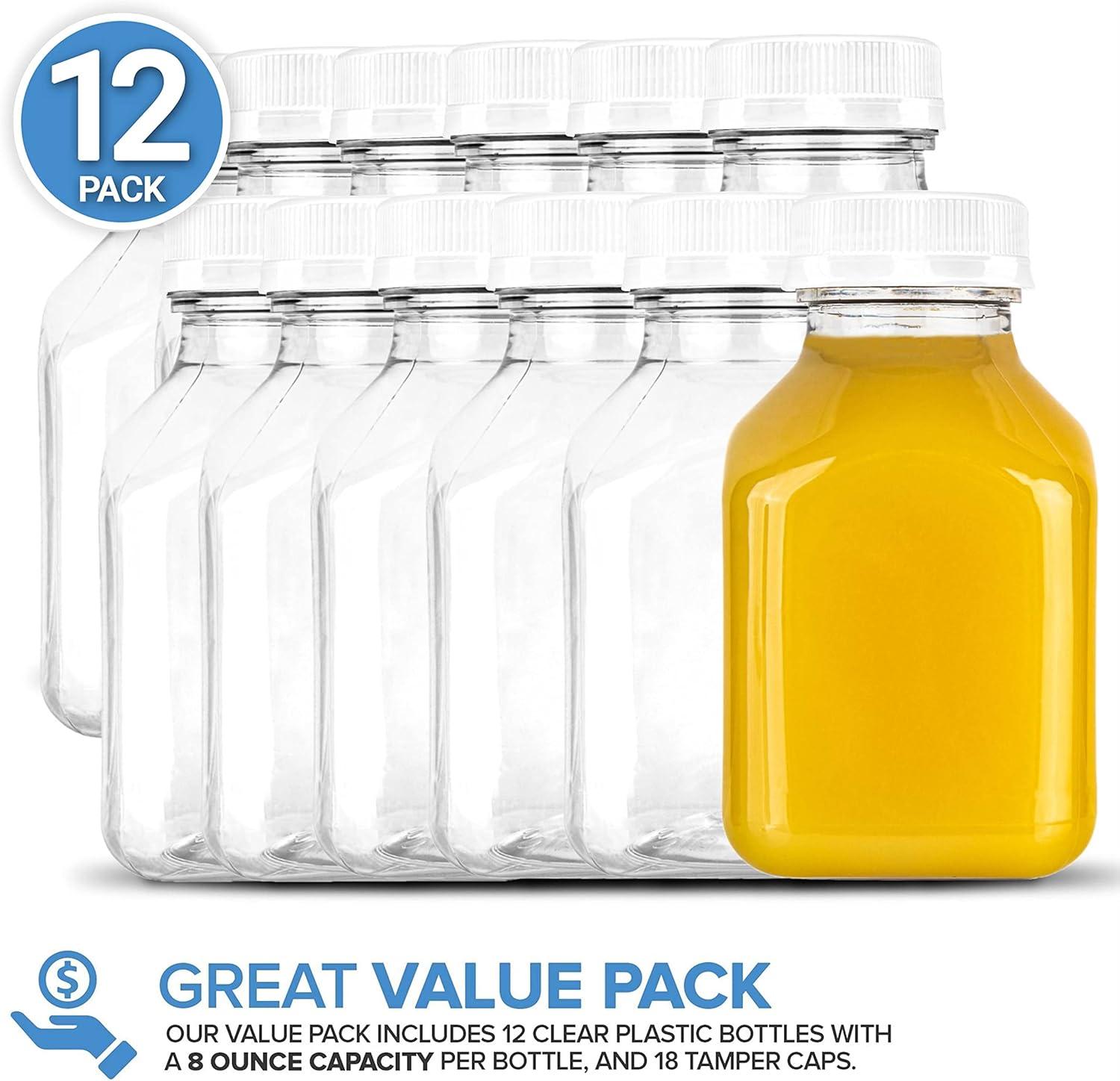 imageReusable Clear Juice Bottles with Caps for Juicing amp Smoothies 8 Ounce Empty Plastic Drink Containers for Mini Fridge Juicer Shots Small Water Bottles Bulk 8 oz 12 Pack