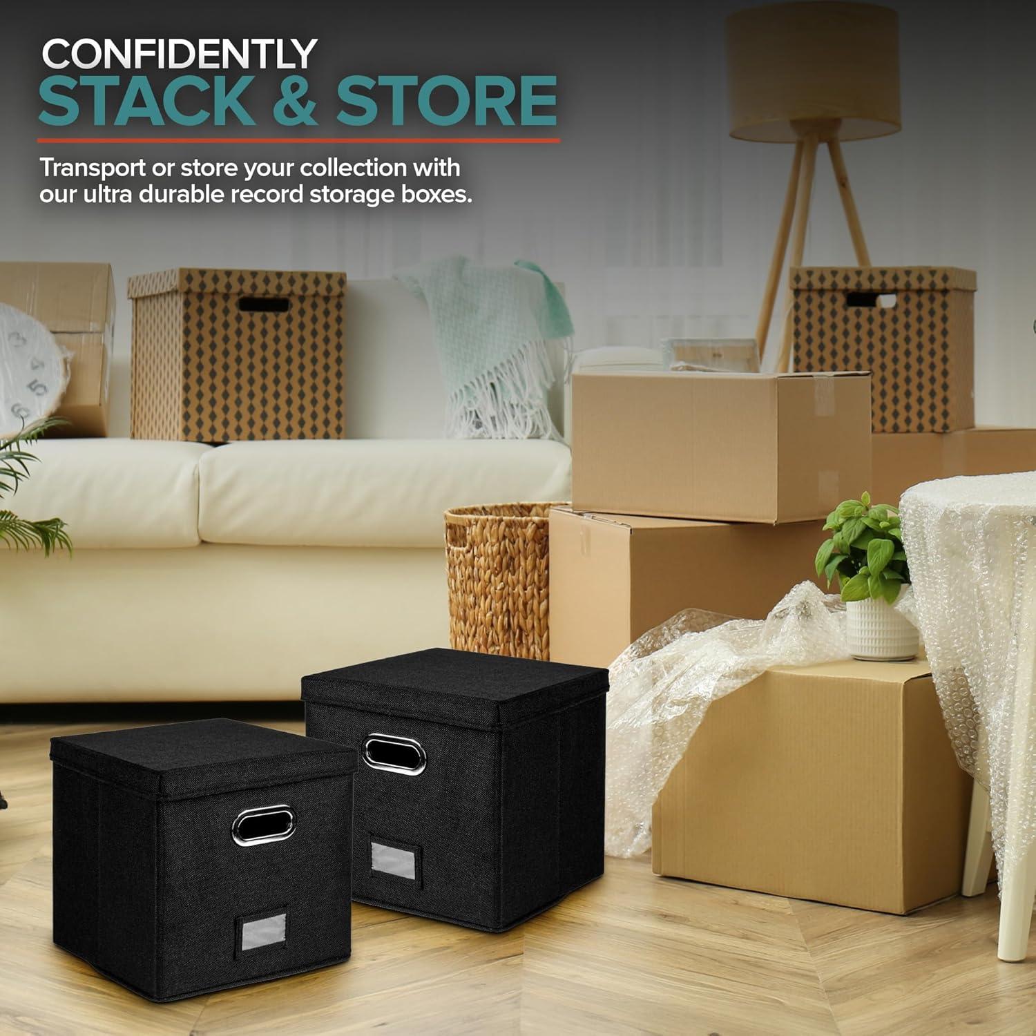 Set of 2 Vinyl Record Storage Box for up to 50+ 12-Inch Albums, Records ...