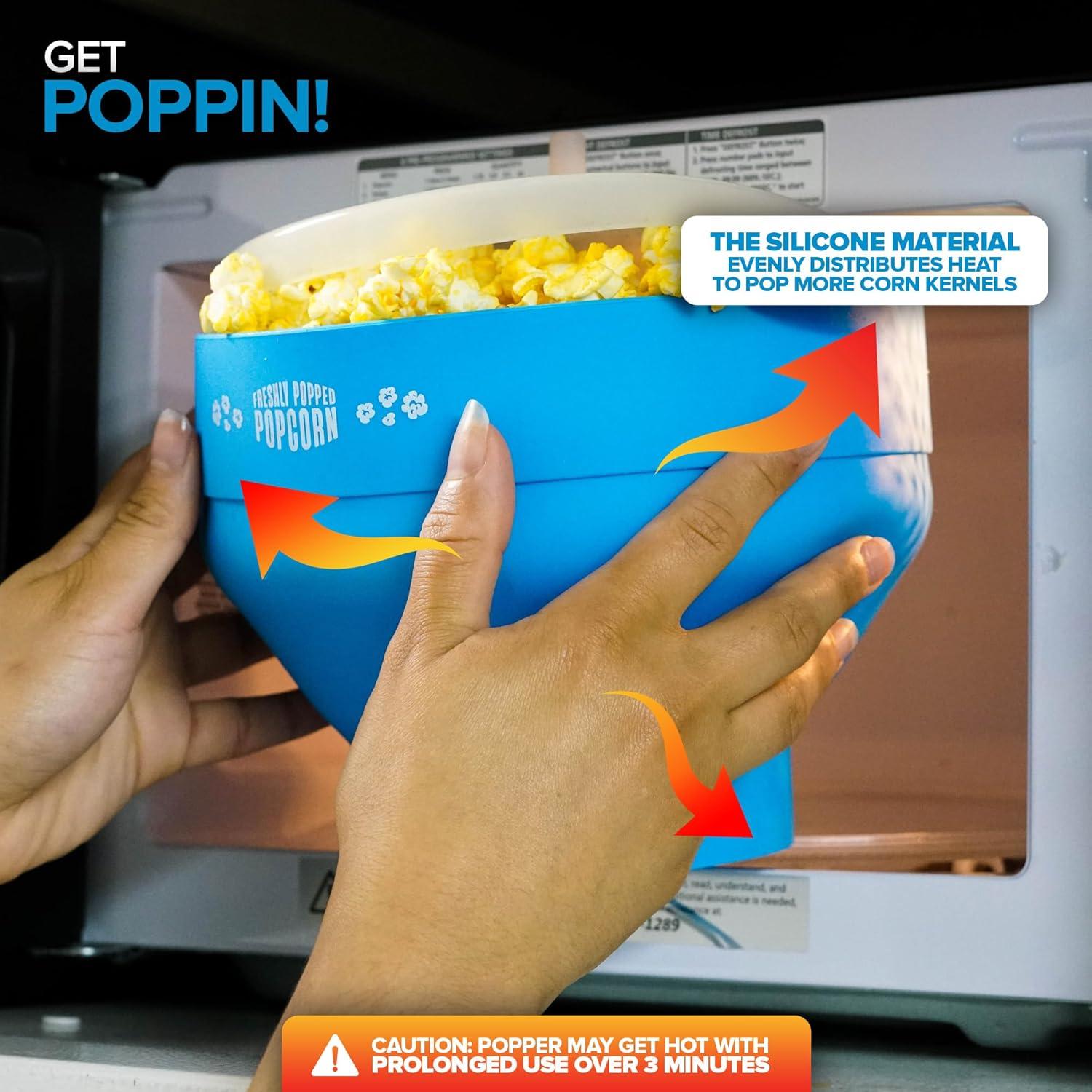 imageSilicone Microwave Popcorn Popper Red Air Popper Popcorn Maker No Oil Required Collapsible PopCorn bowl with Lid Reusable BPAFree Dishwasher SafeBlue