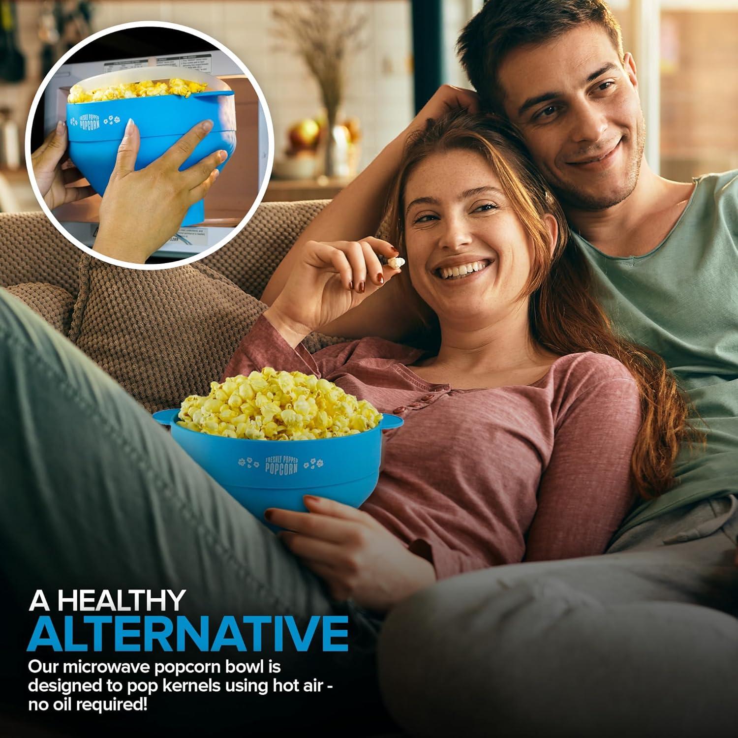 imageSilicone Microwave Popcorn Popper Red Air Popper Popcorn Maker No Oil Required Collapsible PopCorn bowl with Lid Reusable BPAFree Dishwasher SafeBlue